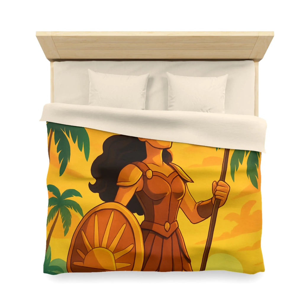 Housse de couette avec guerrière et aigle au coucher du soleil sur la plage