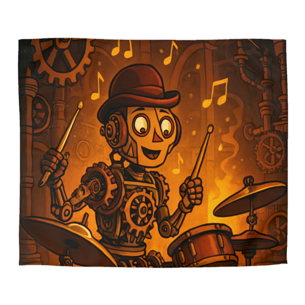 Housse de couette steampunk robot joueur de batterie pour chambre artistique et moderne