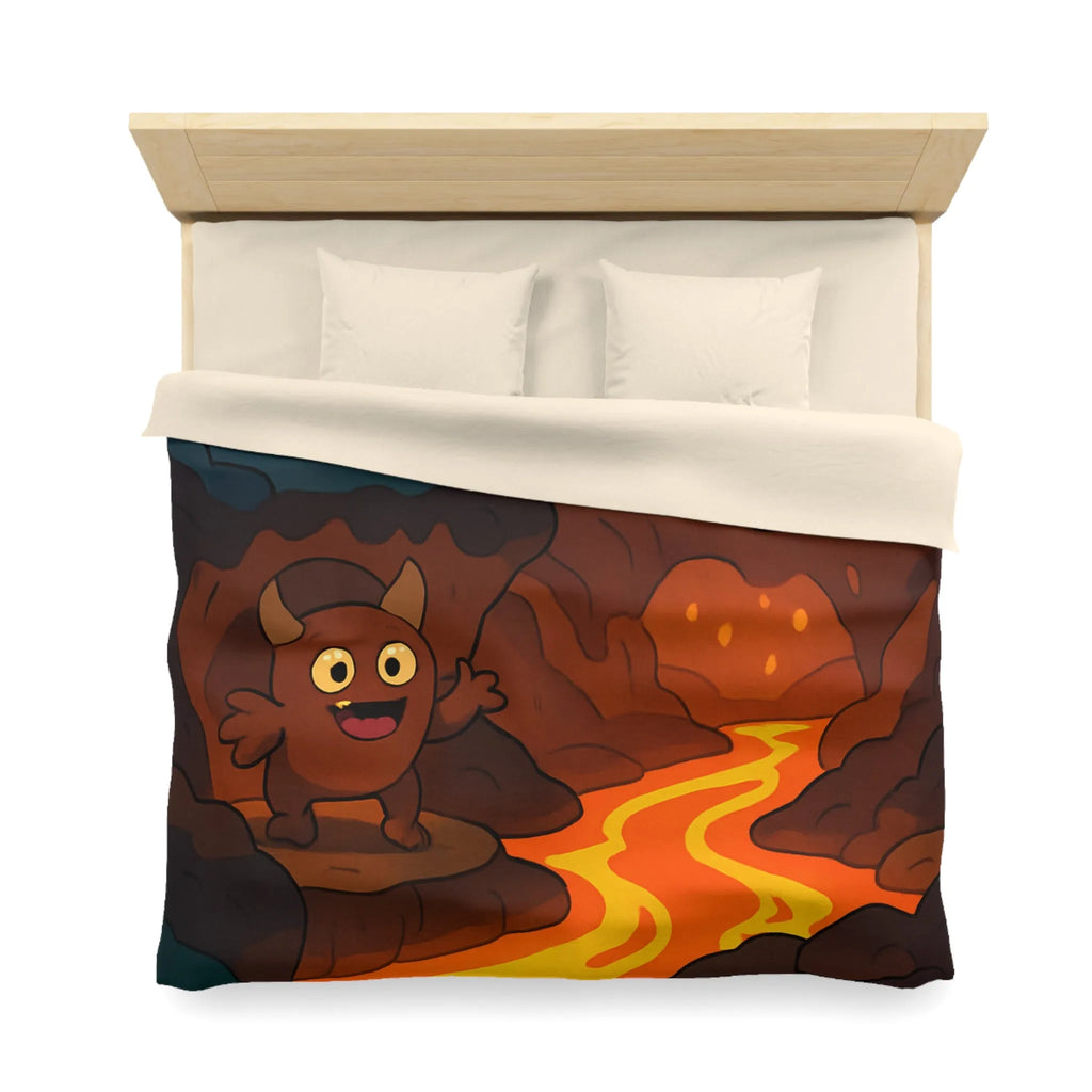 Housse de Couette Enfant Paradis Souterrain Magique avec Créatures Mystiques et Cristaux Lumineux