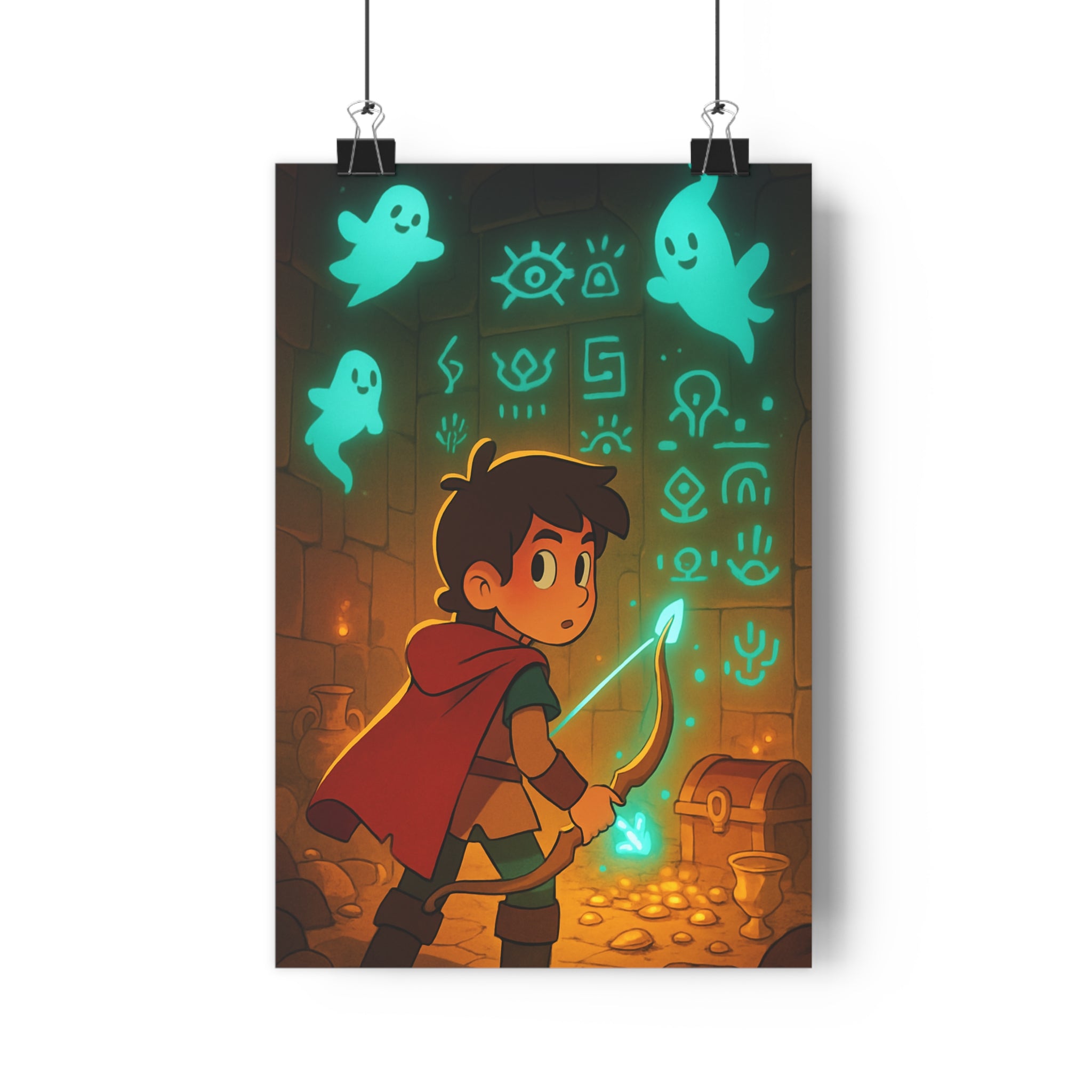 Poster décoratif aventurier mystique rouge bleuvert animé donjon chambre salon enfant illustration fantôme qualité