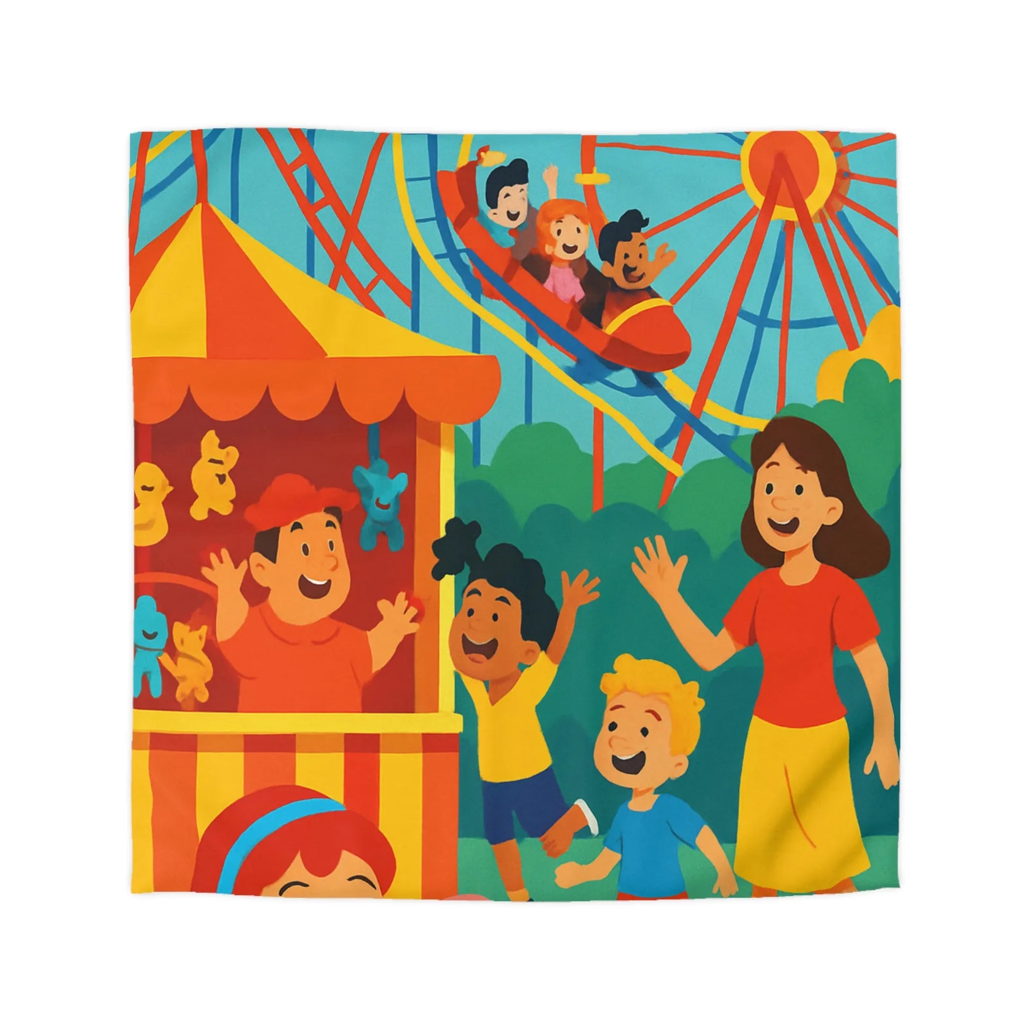 Housse de couette amusante pour enfants avec parc d'attractions coloré et joyeux
