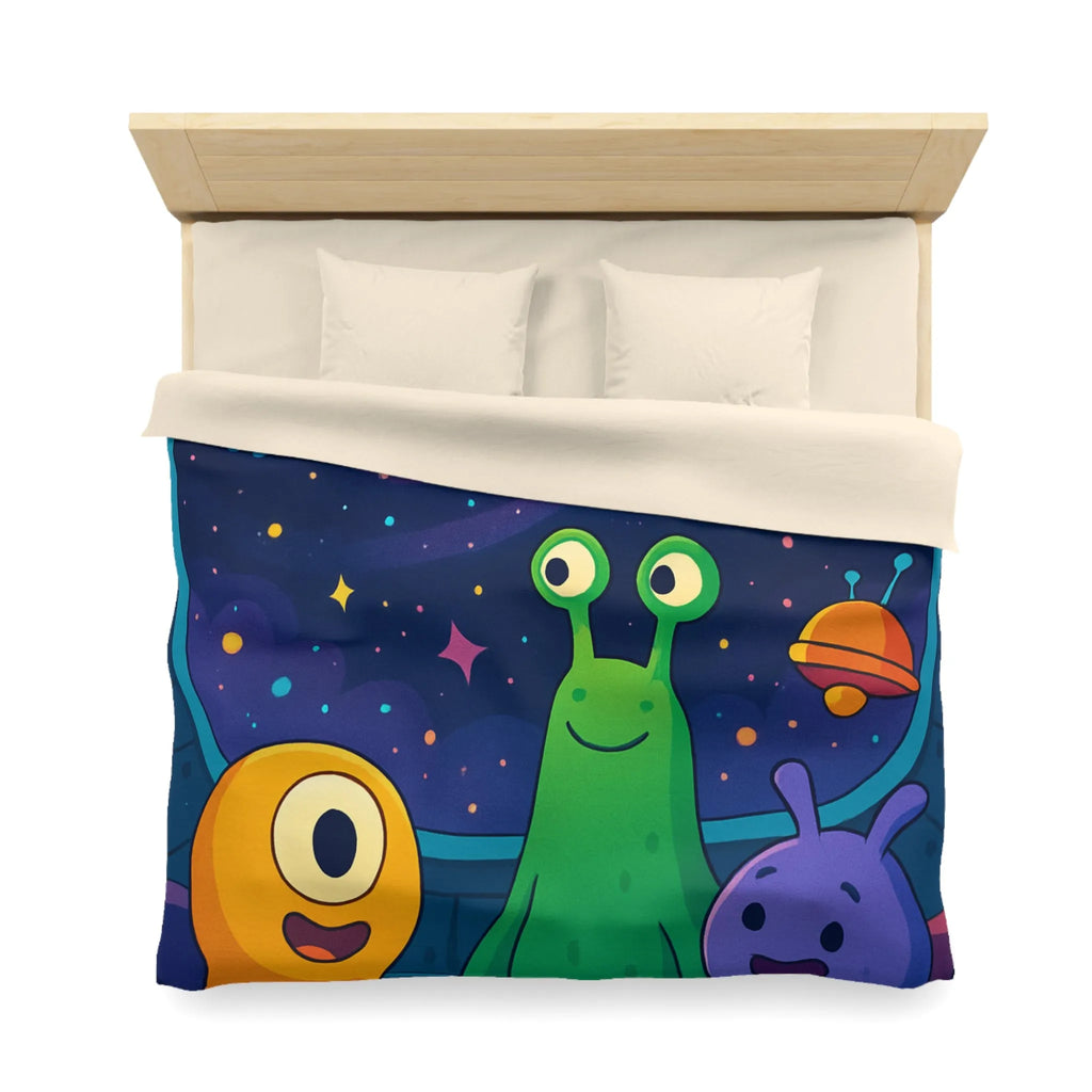 Housse de Couette Enfantine : Amis Extraterrestres Explorant l'Univers au Milieu des Étoiles