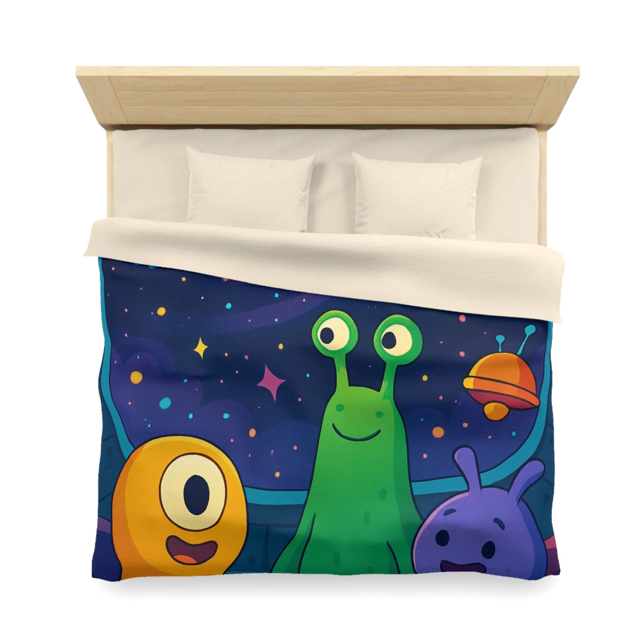 Housse de Couette Enfantine : Amis Extraterrestres Explorant l'Univers au Milieu des Étoiles