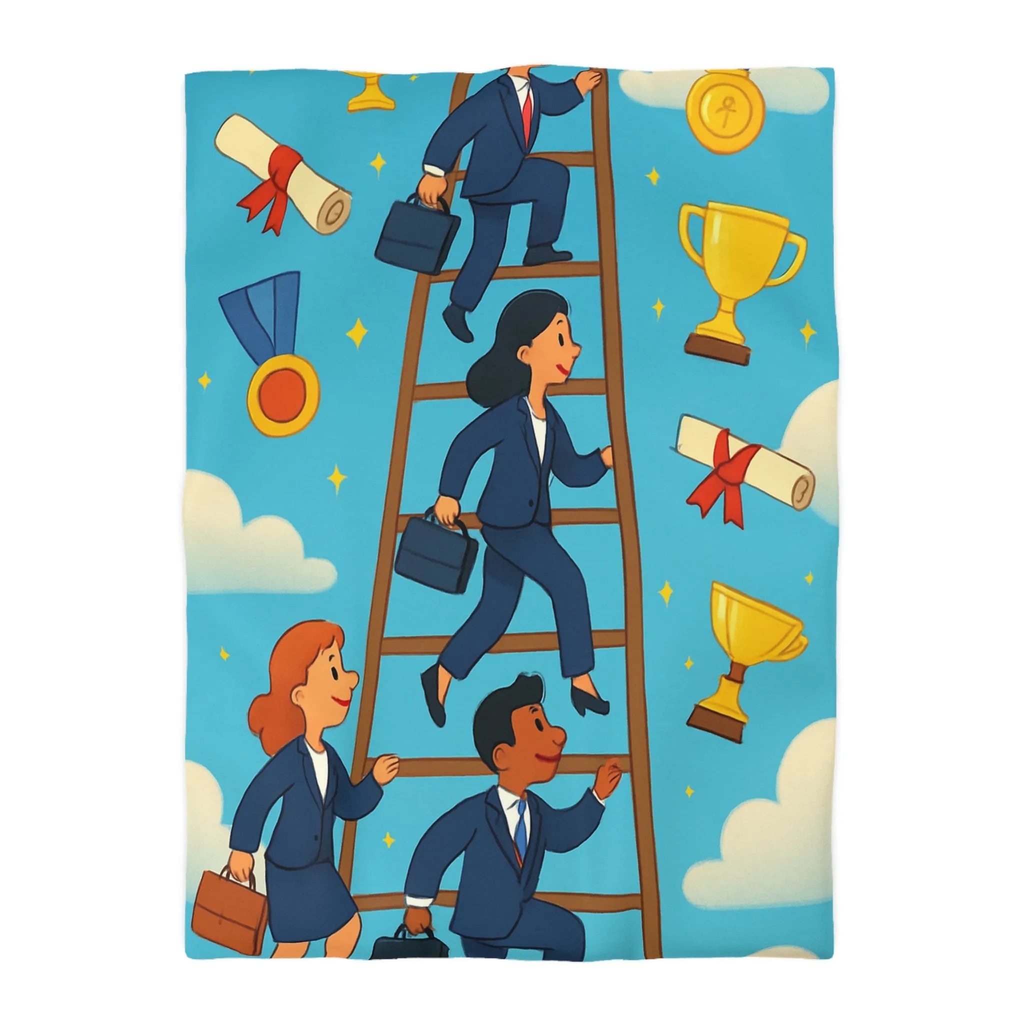 Housse de couette ludique : Échelle des réussites avec trophées et médailles colorées