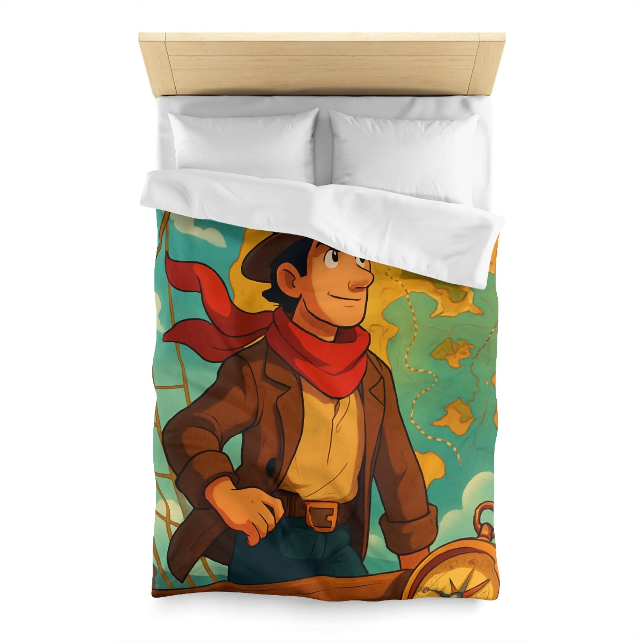 Aventure en Haute Mer avec Explorateur et Carte au Trésor, Housse de Couette Unique