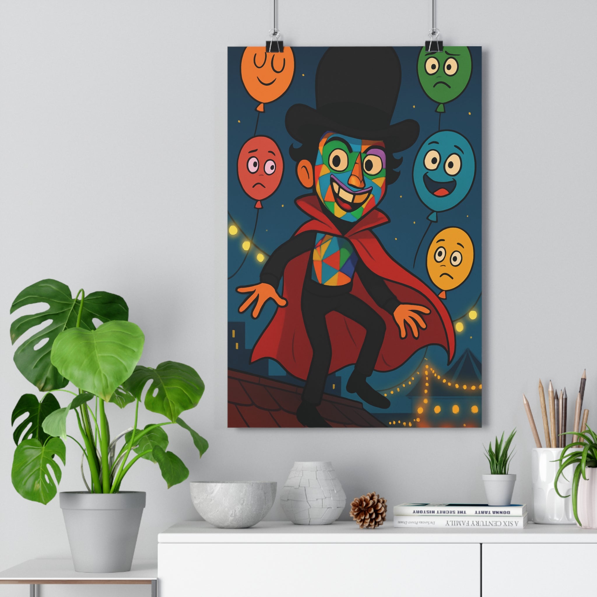 Poster décoratif cartoon multicolore joyeux enfant chambre salon personnage mystique lumineux original intrigant ambiance