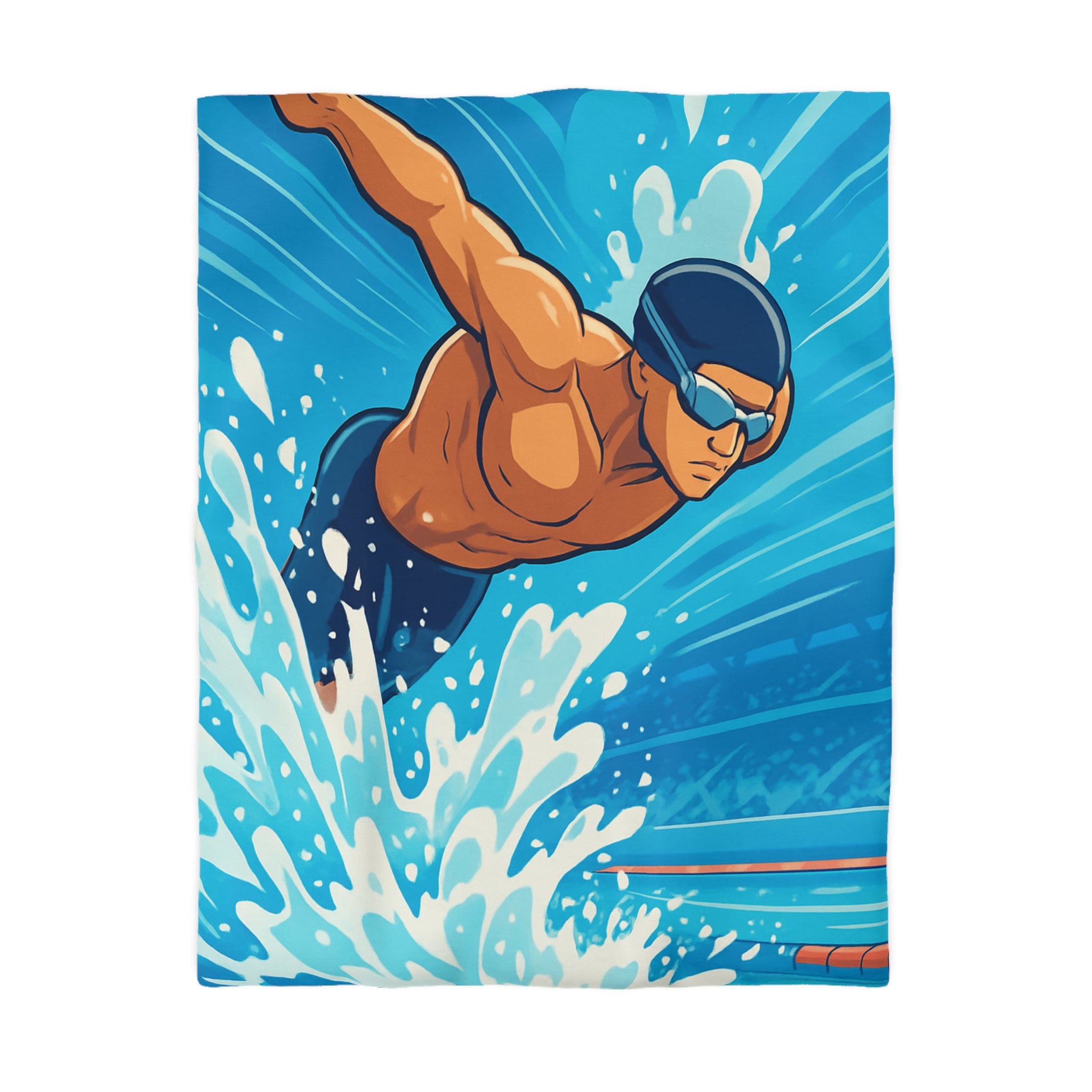 Housse de Couette Représentant Plongeur Dynamique dans Eau Bleutée avec Éclaboussures Énergiques
