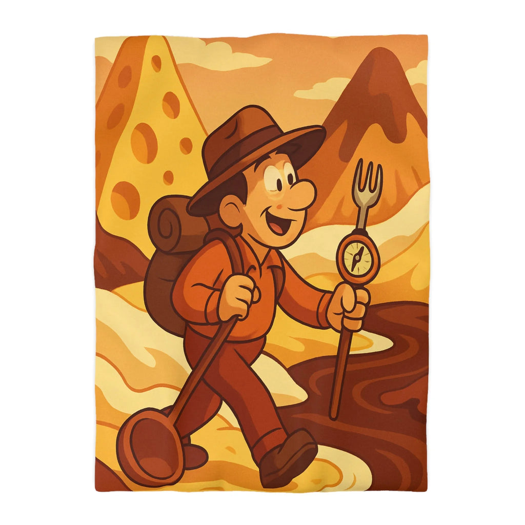 Housse De Couette Aventure Rétro Souvenirs Chocolat Montagne Désert Dunes Jaunes Illustration