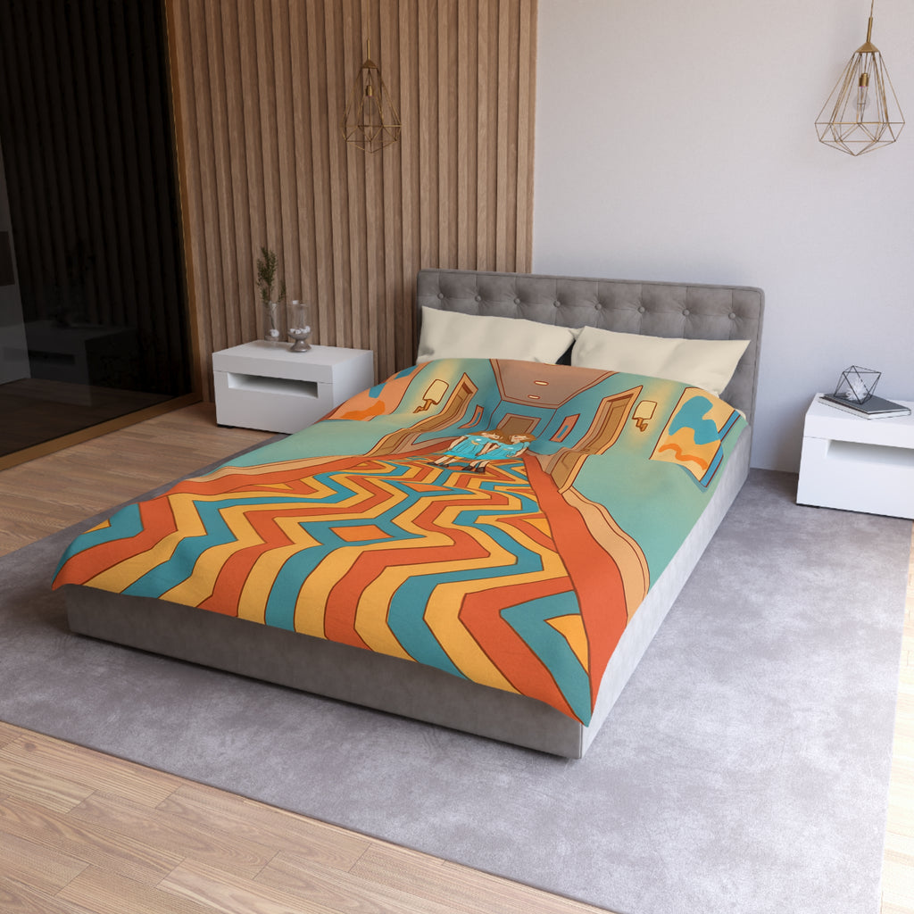 Housse de couette motif géométrique rétro et ambiance inspirée de films classiques d'horreur