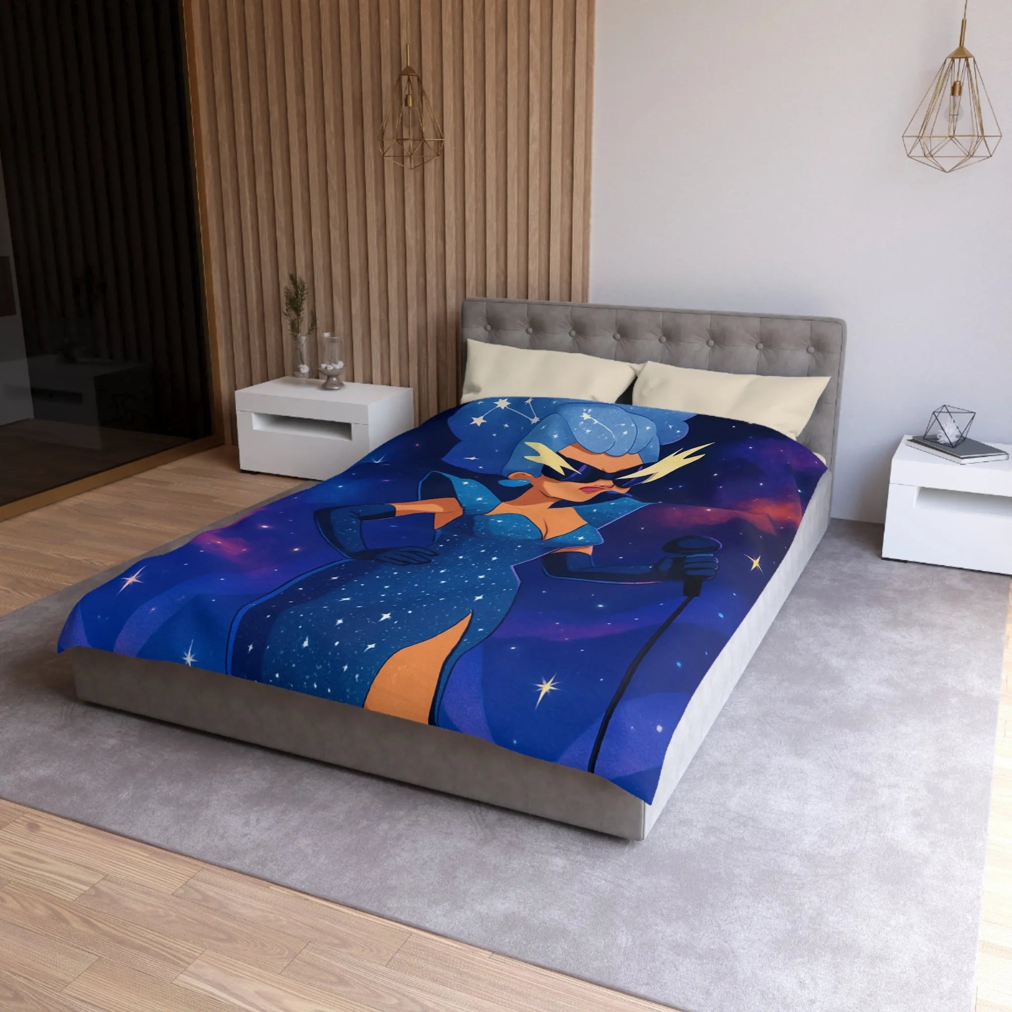 Housse de couette glamour avec étoile, chanteuse et ciel cosmique pour chambre moderne