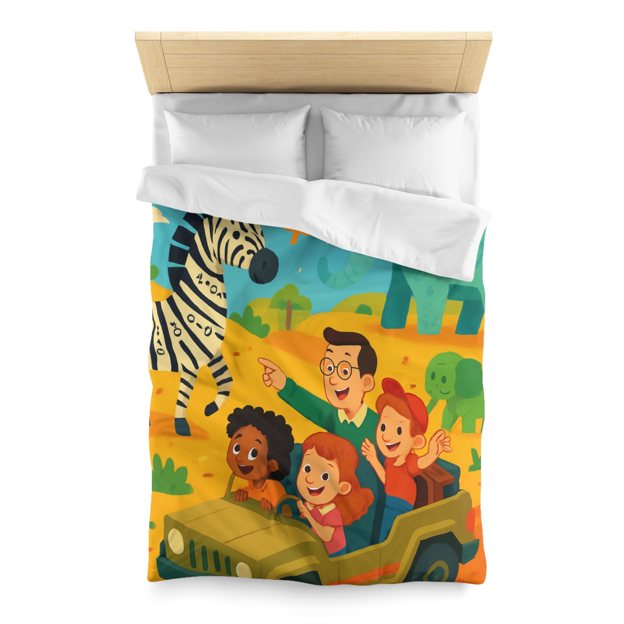 Housse de Couette Safari Éducatif avec Animaux Colorés et Enfants en Aventure
