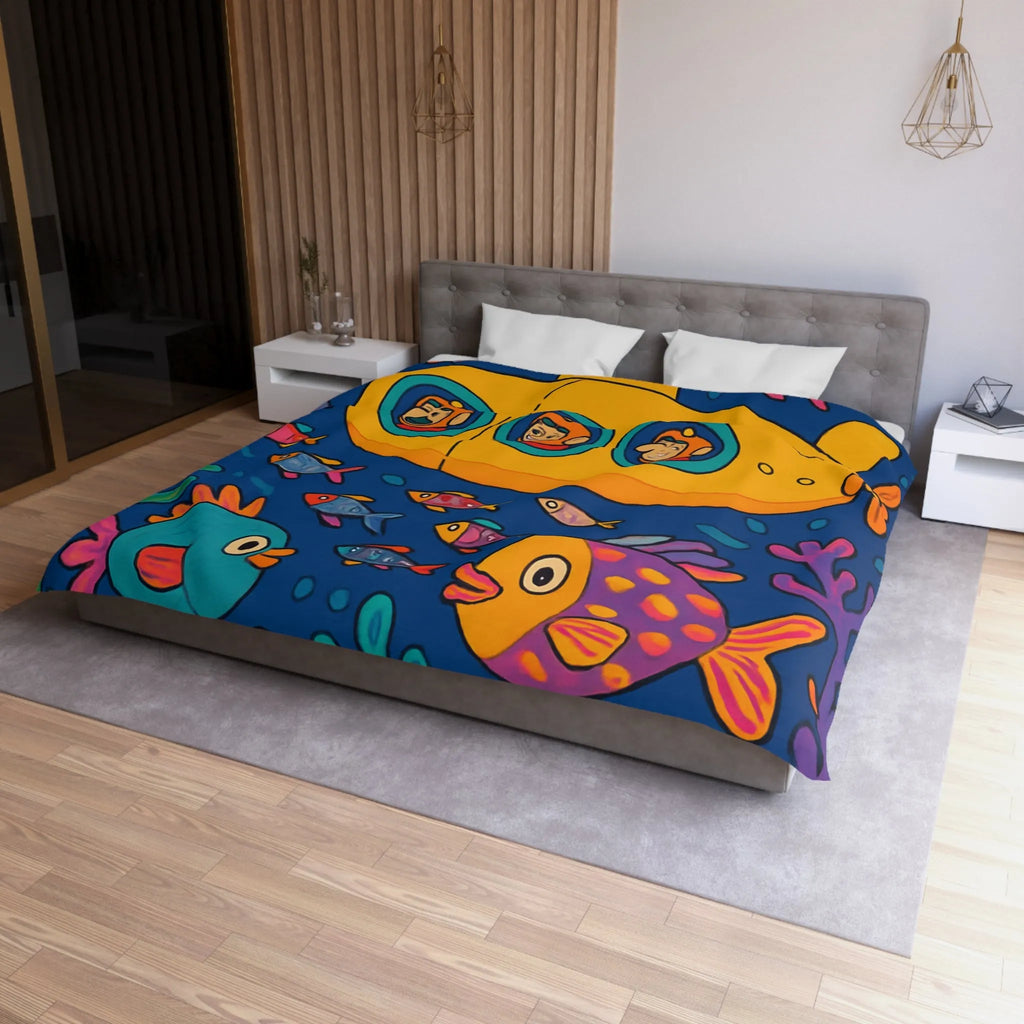 Housse De Couette Colorée Sous-Marine Avec Sous-Marin Jaune Et Poissons Amusants