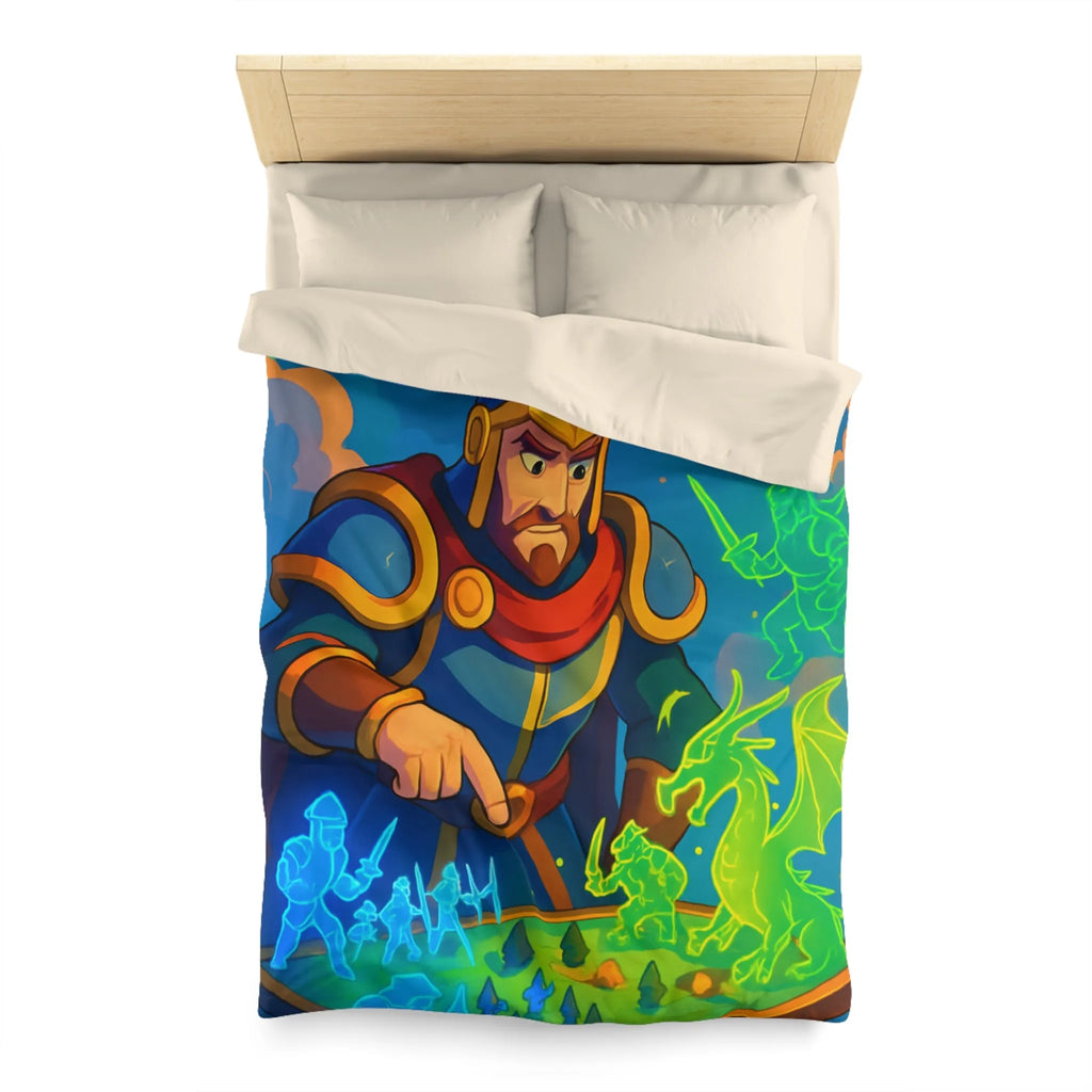 Housse de couette épique guerriers médiévaux et dragon sur plateau de jeu fantastique