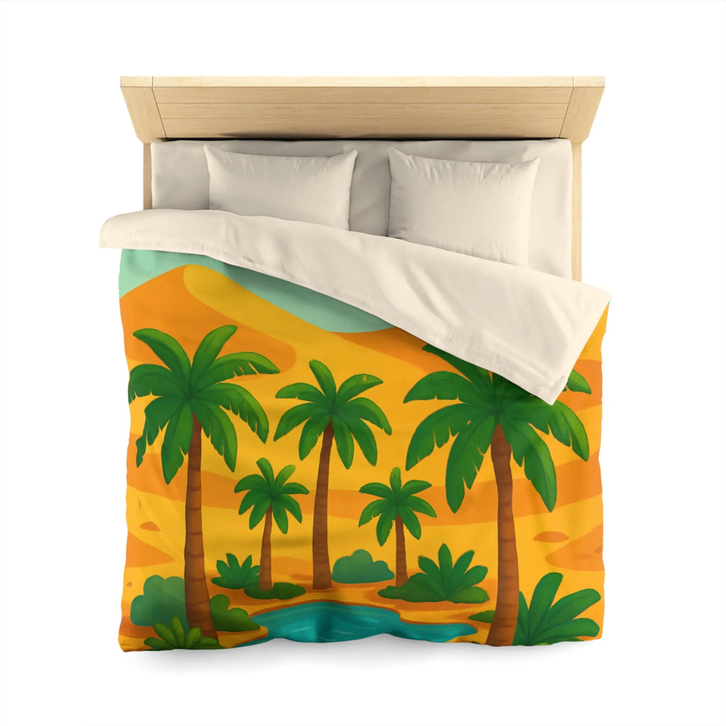 Housse de couette exotique avec palmiers, oiseaux colorés et oasis dans le désert