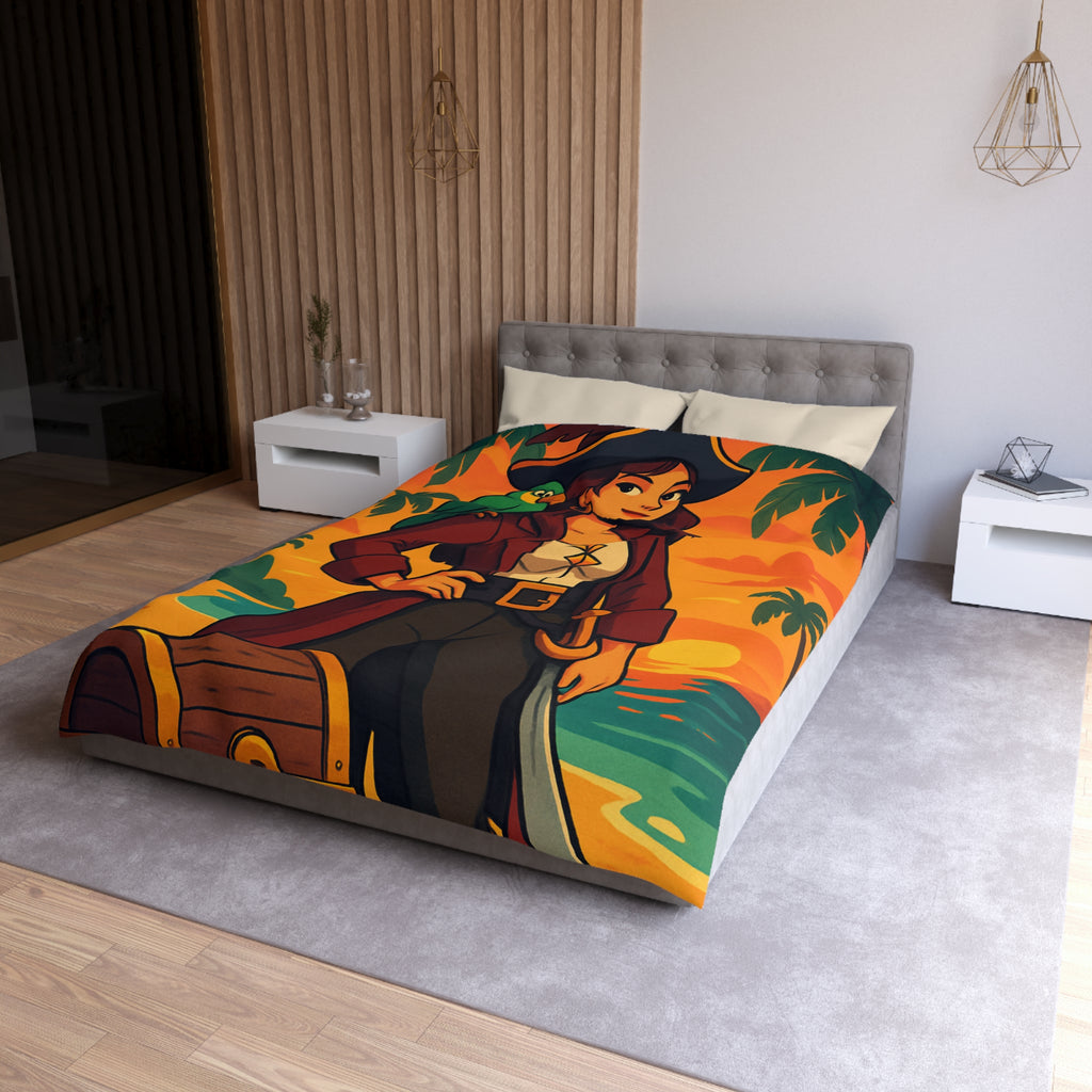 Housse de couette pirate colorée avec perroquet et coffre au trésor tropical