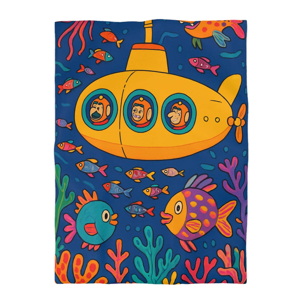 Housse De Couette Colorée Sous-Marine Avec Sous-Marin Jaune Et Poissons Amusants