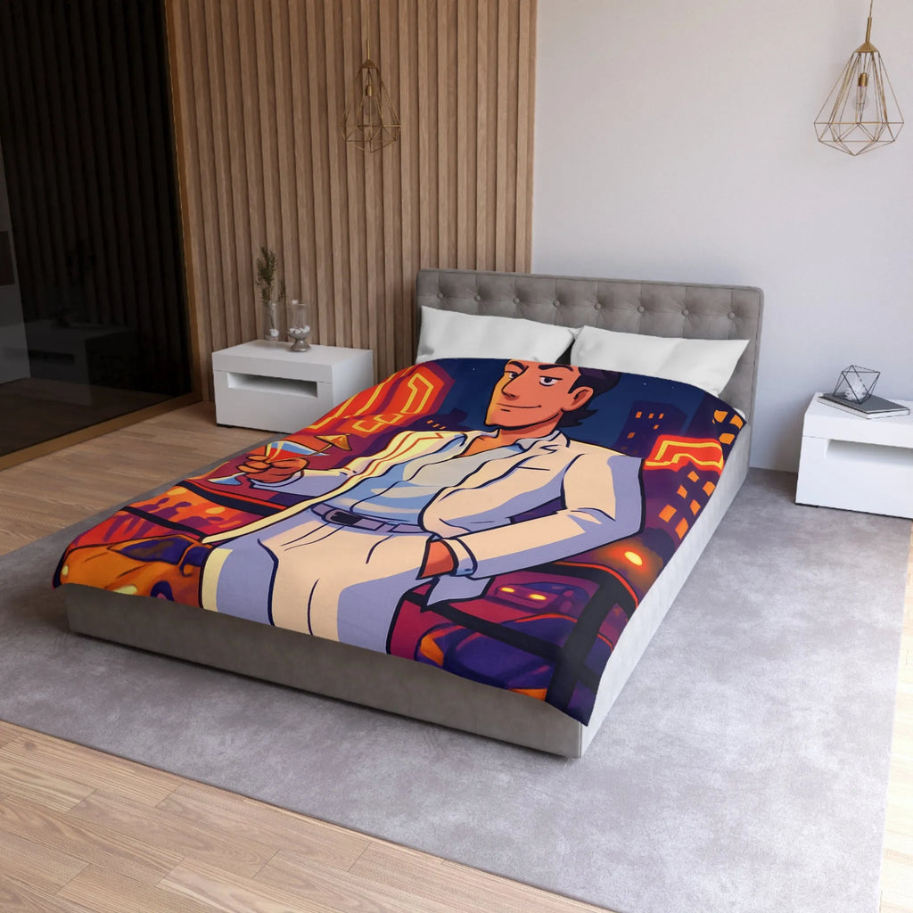 Housse de Couette Élégante avec Illustration Nocturne, Martini et Élégant Costume Blanc