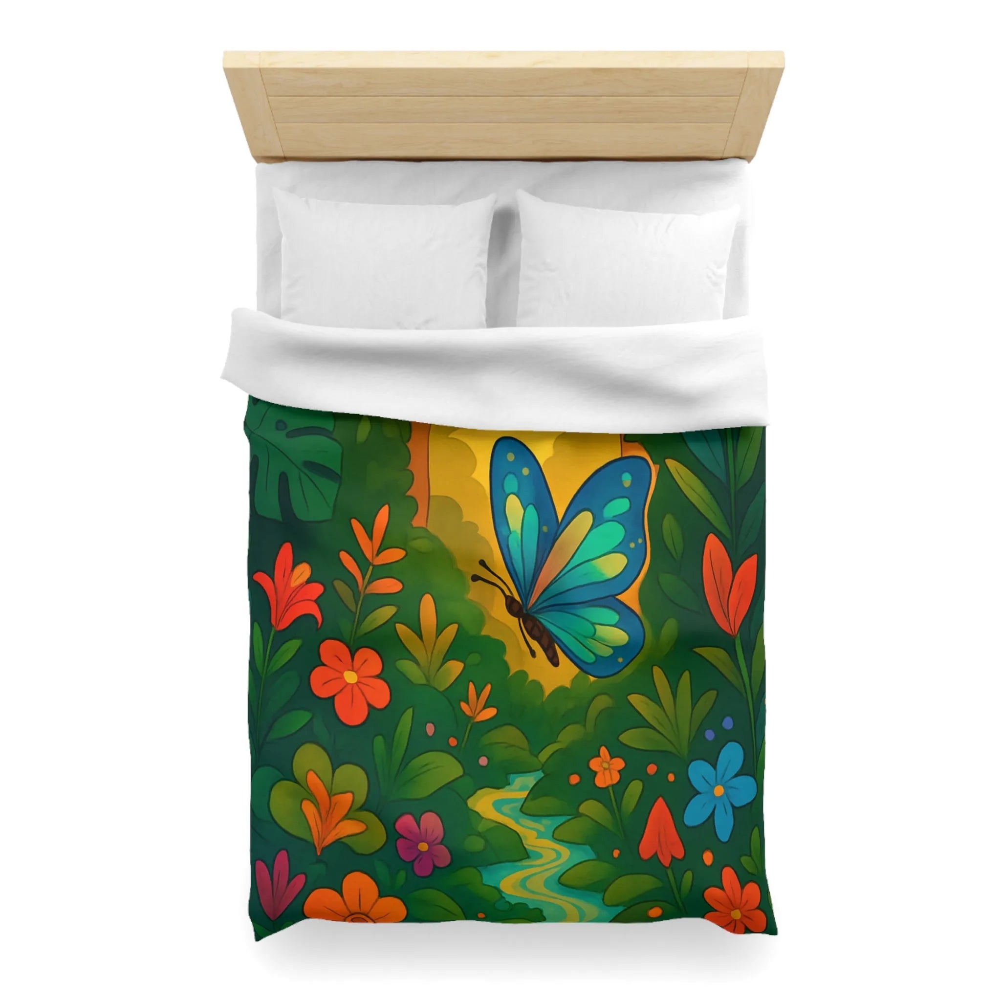 Housse de Couette avec Papillon et Jungle Colorée pour Chambre Enfant Éclatante Nature