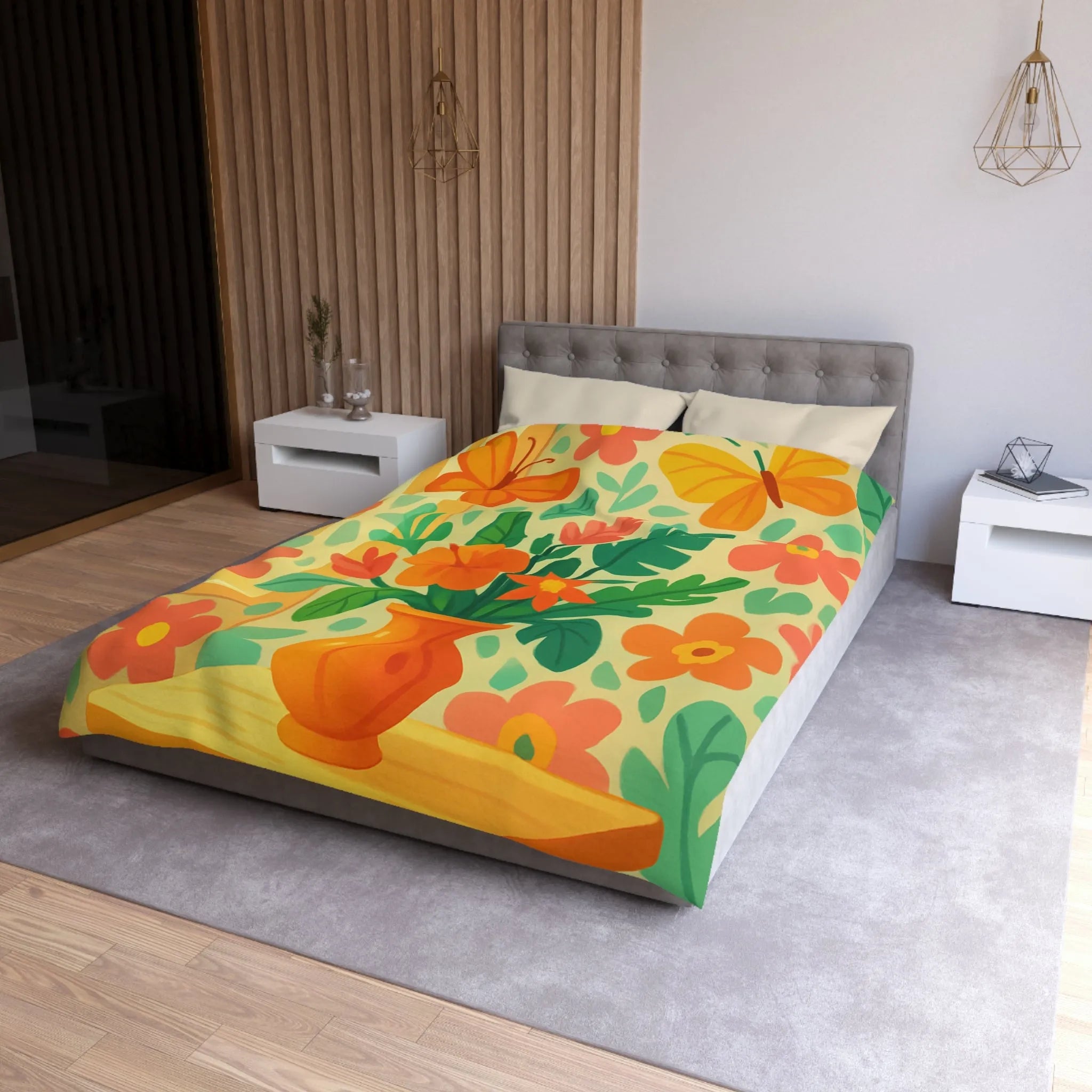 Housse de couette colorée avec fleurs tropicales et papillons pour chambre lumineuse