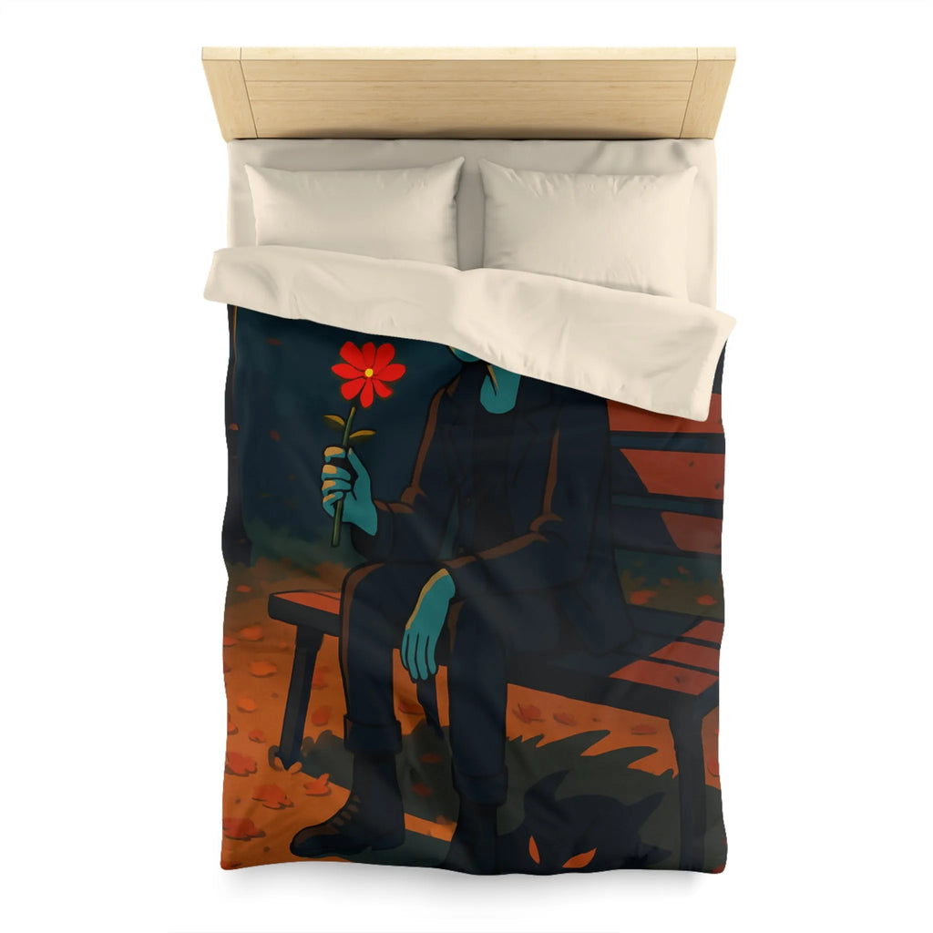 Housse de couette de parc nocturne mystérieux avec personnage sombre aux yeux lumineux