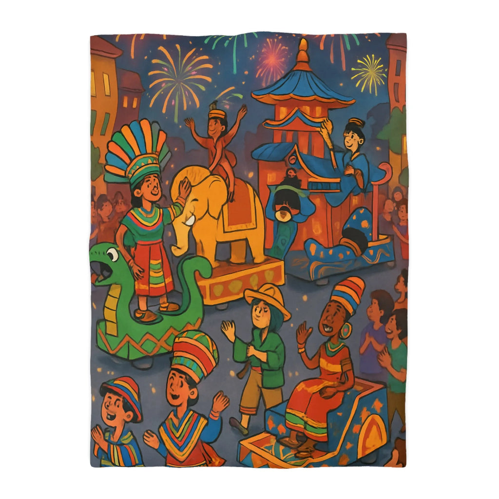 Housse de Couette Festive avec Défilé Coloré et Feux d'Artifice Éblouissants pour Enfants