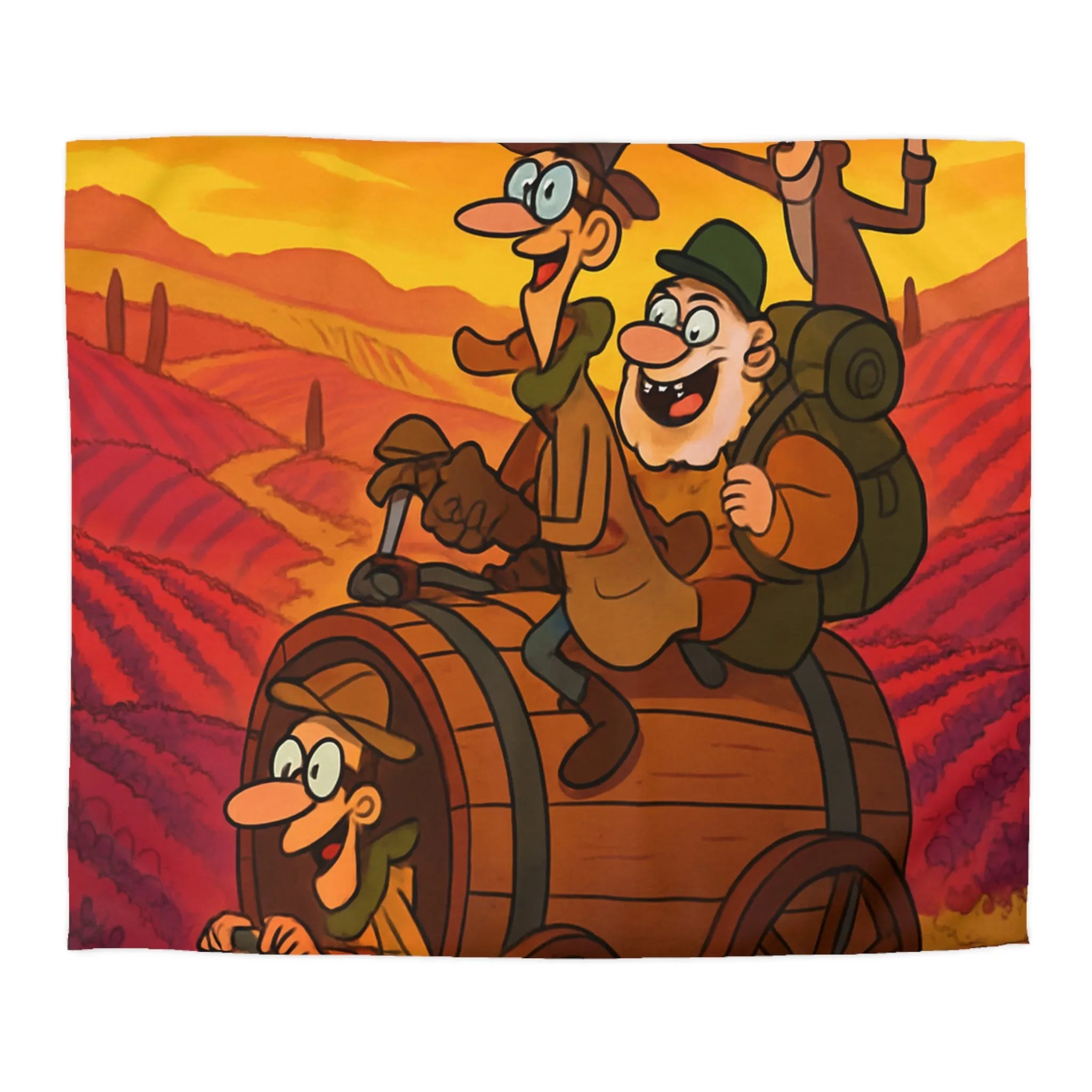 Housse de Couette Aventure Comique en Paysage Champêtre avec Véhicule Original Illustré