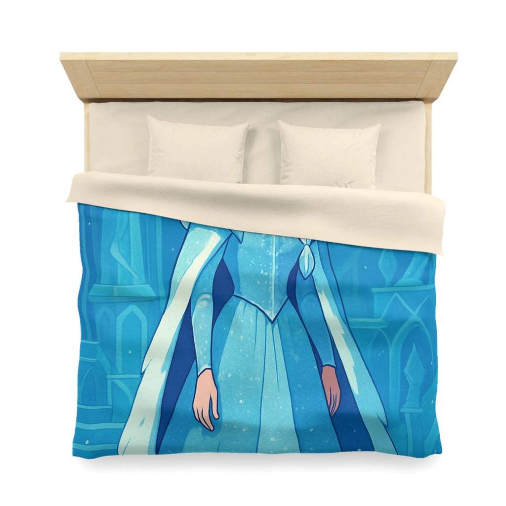Éblouissante Housse de Couette Reine des Glaces Bleue avec Aurora Boréale et Château