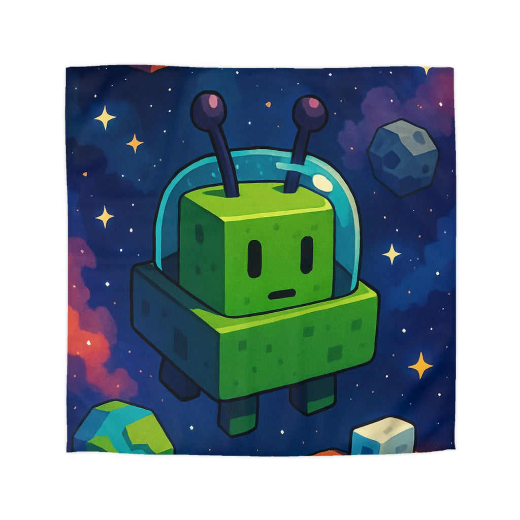 Housse de Couette Cosmos mignon extraterrestre vert cubique et planètes pixelisées