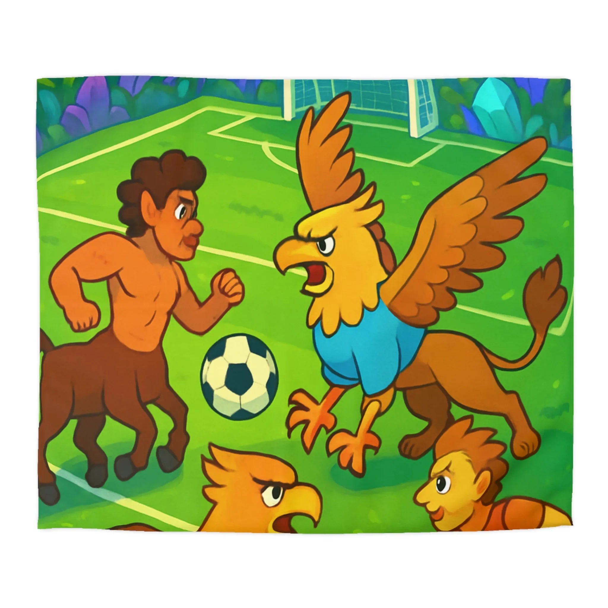 Housse de couette football fantastique avec centaures et griffons sur terrain magique