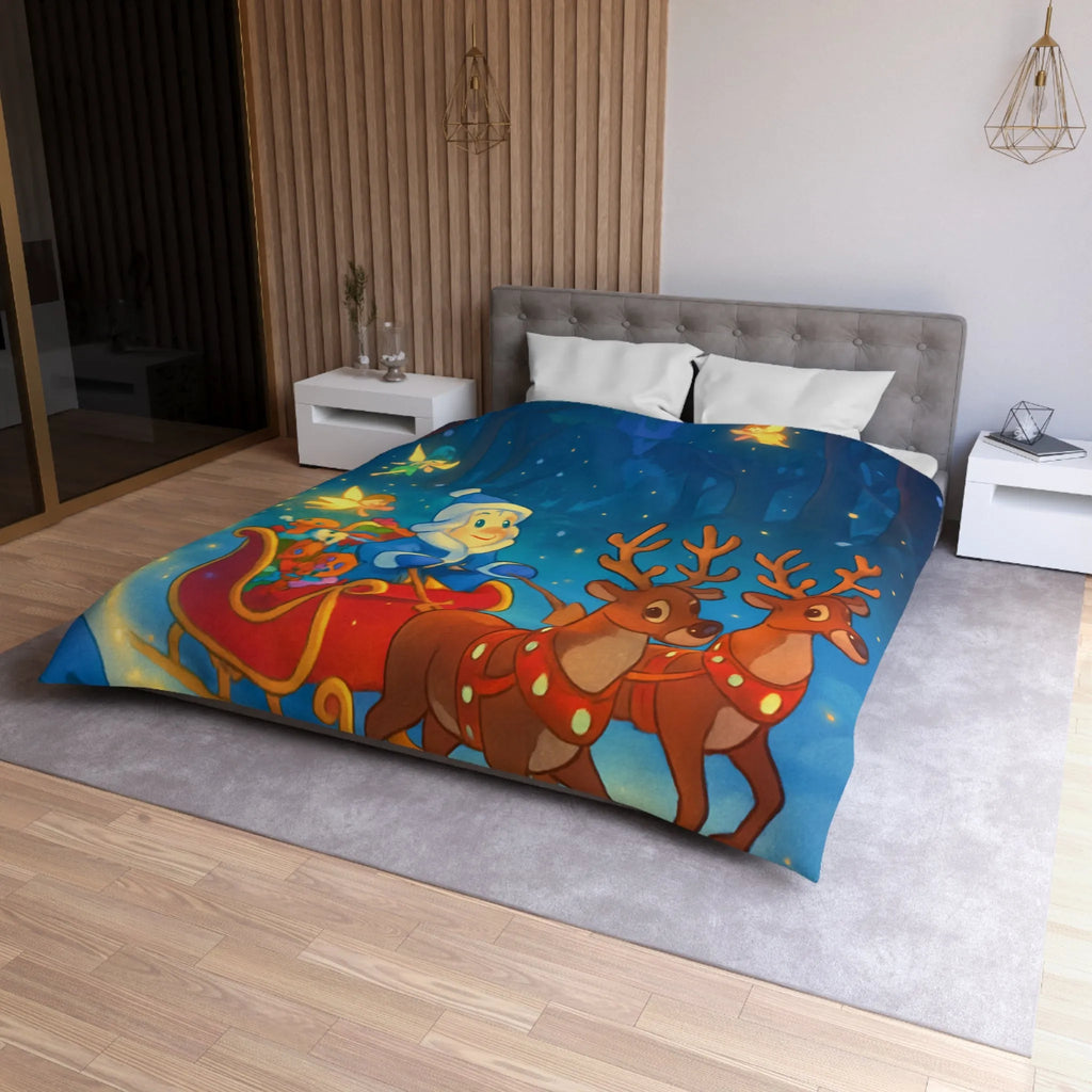 Housse de Couette Enchantée avec Lutin Magique, Fées Lumineuses et Rennes Pétillants dans Forêt