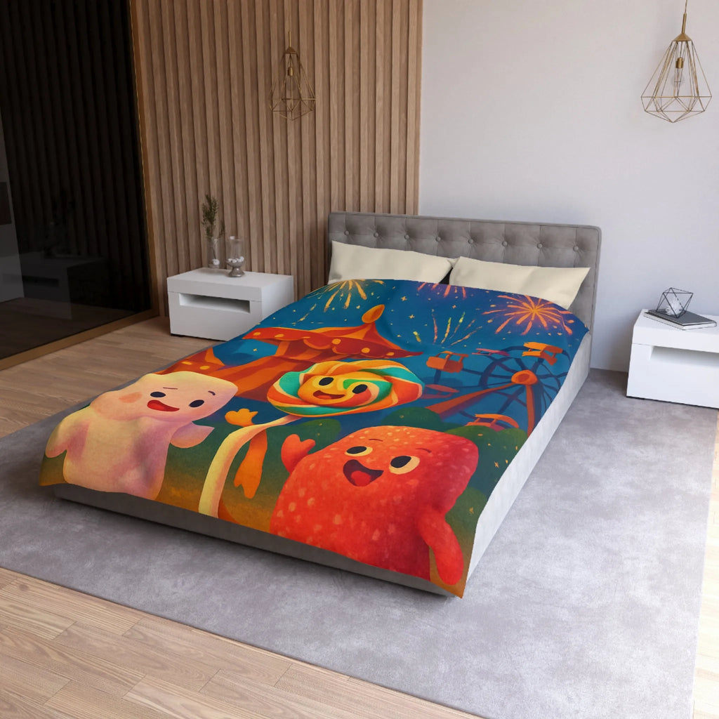 Housse de couette douce fête foraine avec marshmallow, sucette et feu d'artifice