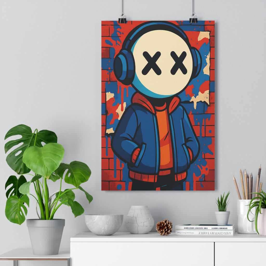 Poster décoratif urbain street art coloré rouge bleu moderne chambre salon unique tendance vibrant