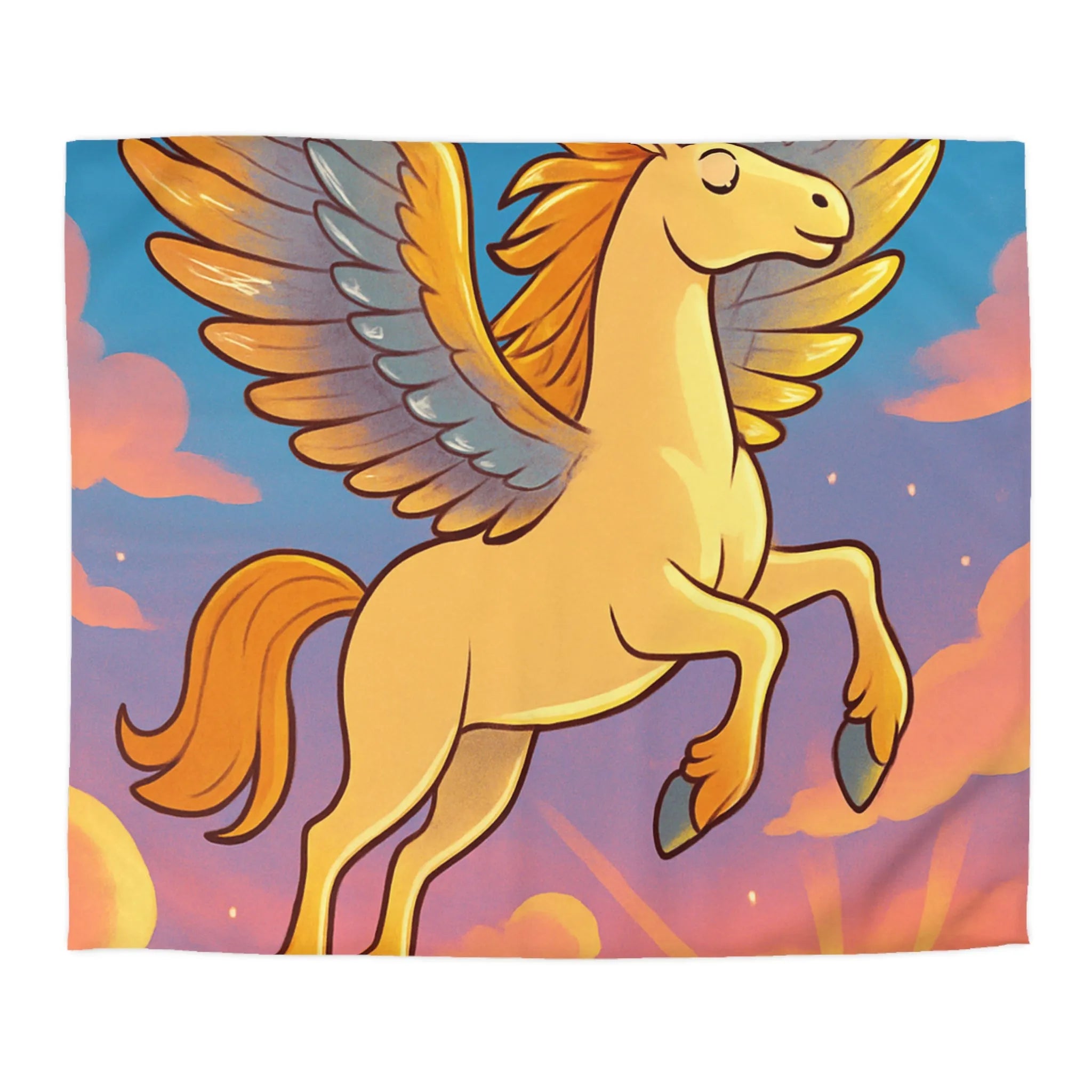 Housse de Couette Enfantin : Pégase Ailé Volant au Crépuscule dans le Ciel