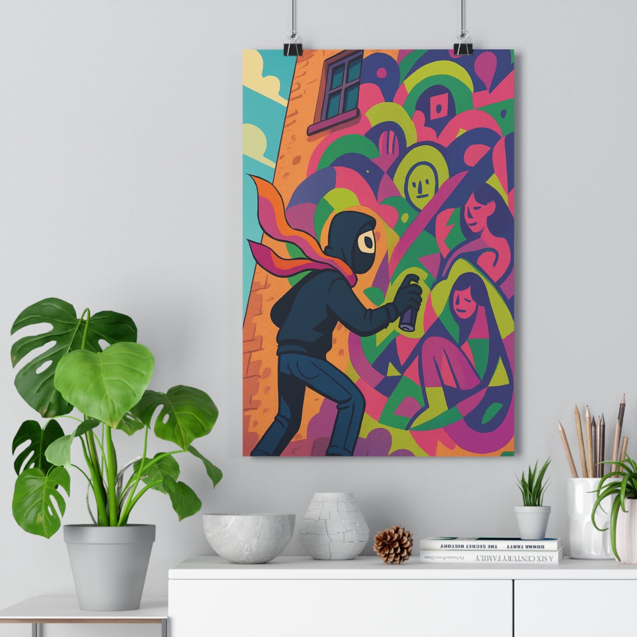 Poster décoratif street art vibrant rose vert bleu moderne dynamique salon chambre bureau tendance