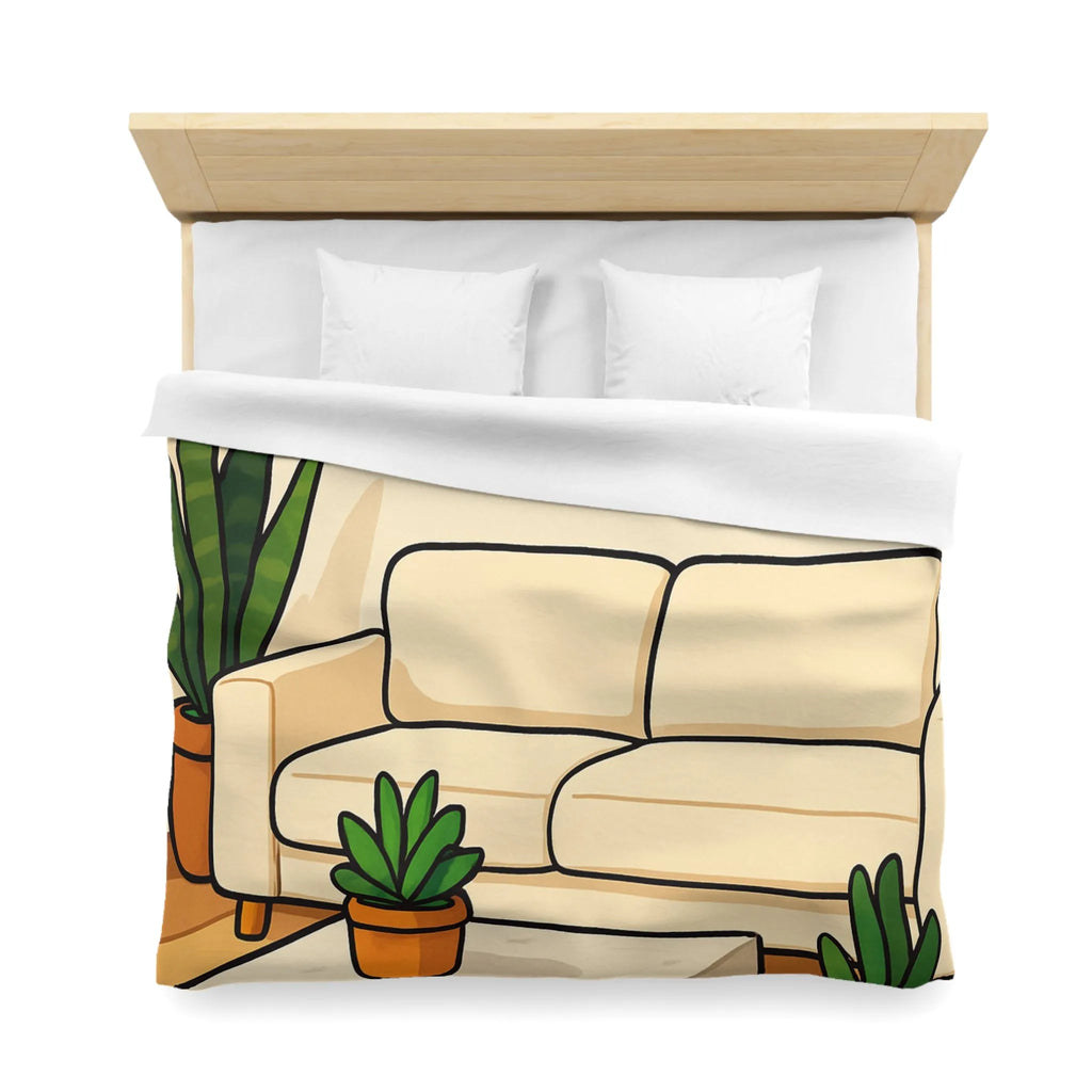 Housse de Couette Élégante avec Design Graphique Moderne et Plantes Vertes Décoratives