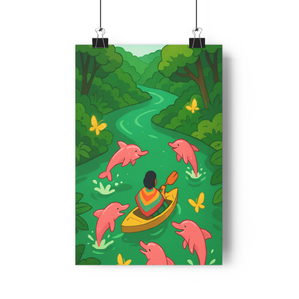 Poster décoratif illustration rêveuse émeraude jaune rose vert nature magique joyeux chambre salon aventure