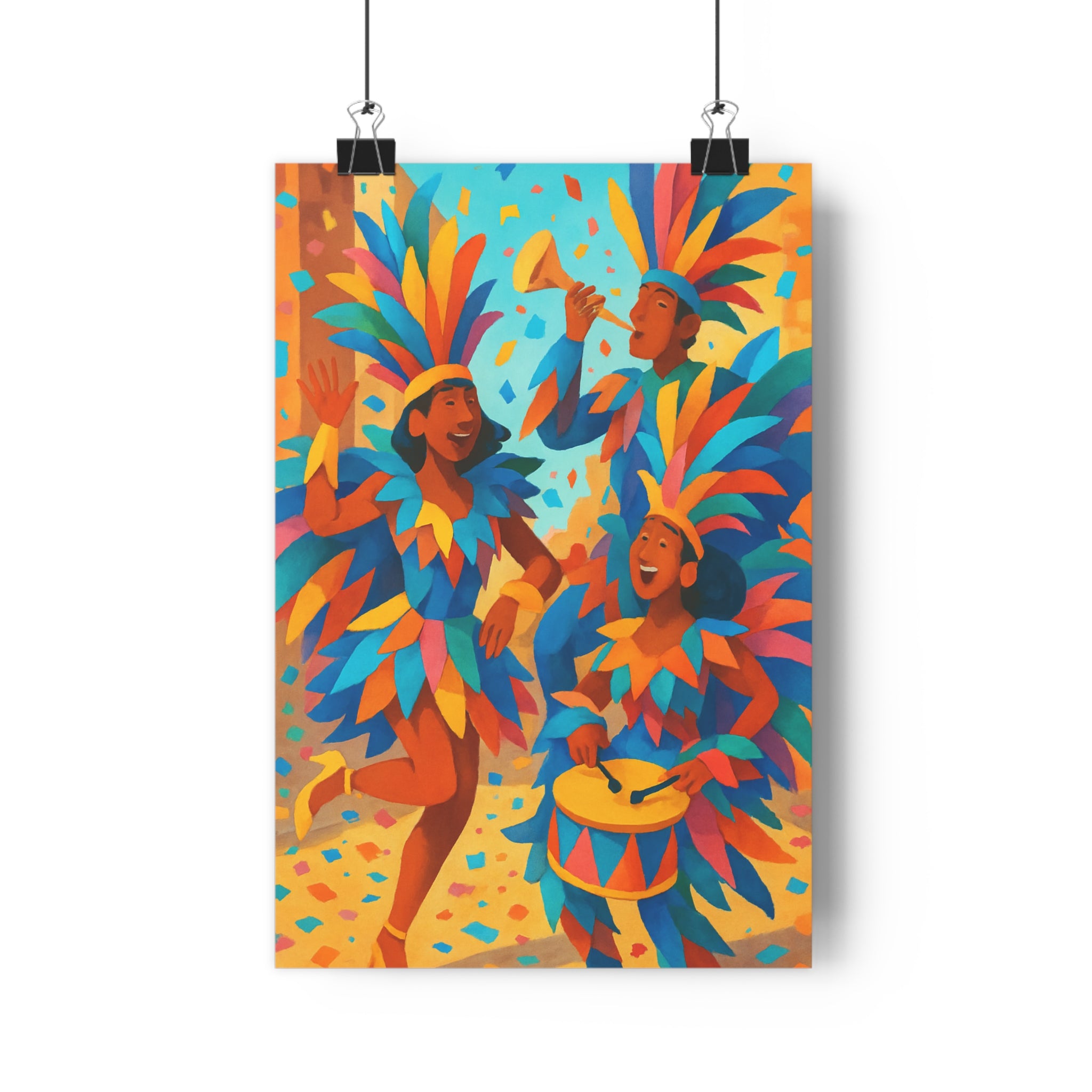 Poster décoratif festif coloré rouge jaune bleu vibrant personnages musique salon joyeux moderne dynamique