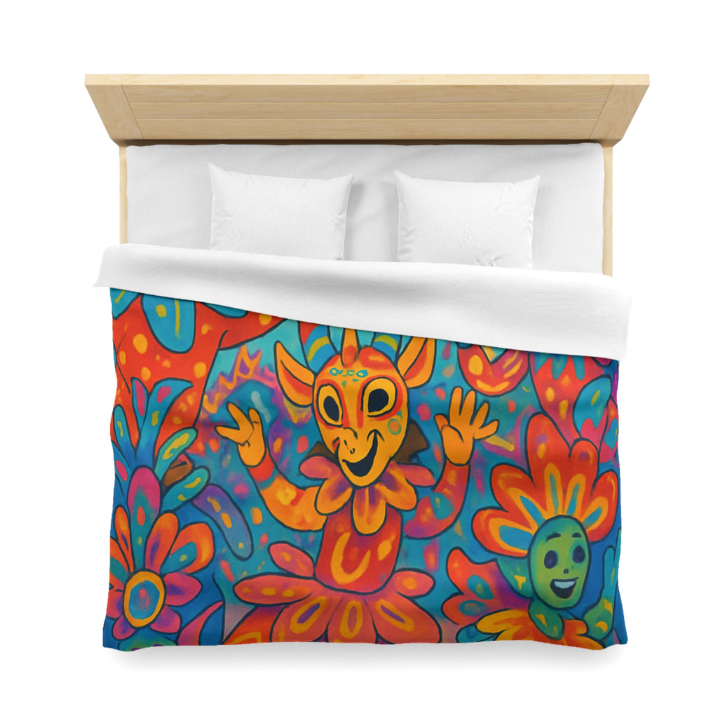 Housse de Couette Multicolore avec Motifs de Carnaval et Masques Fantaisistes Féeriques