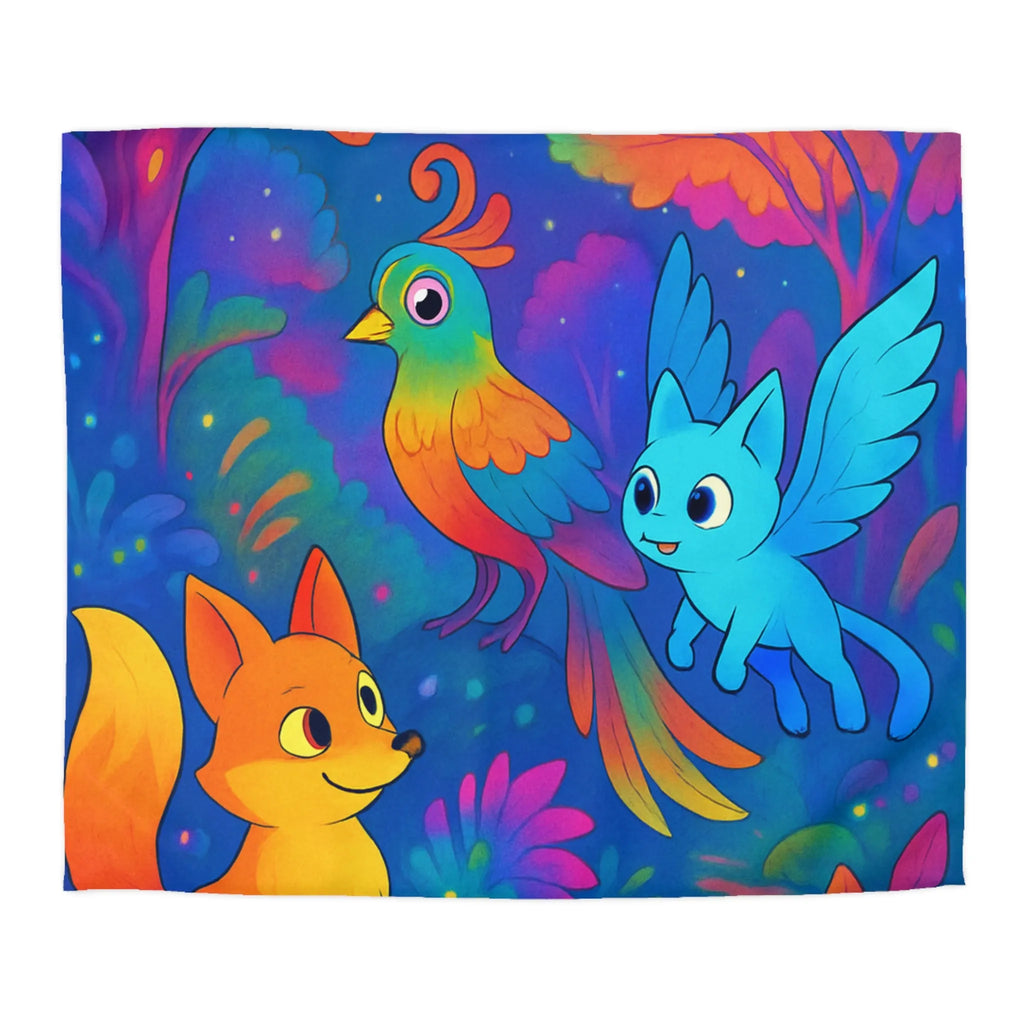 Housse de couette colorée avec animaux fantastiques dans une forêt magique nocturne