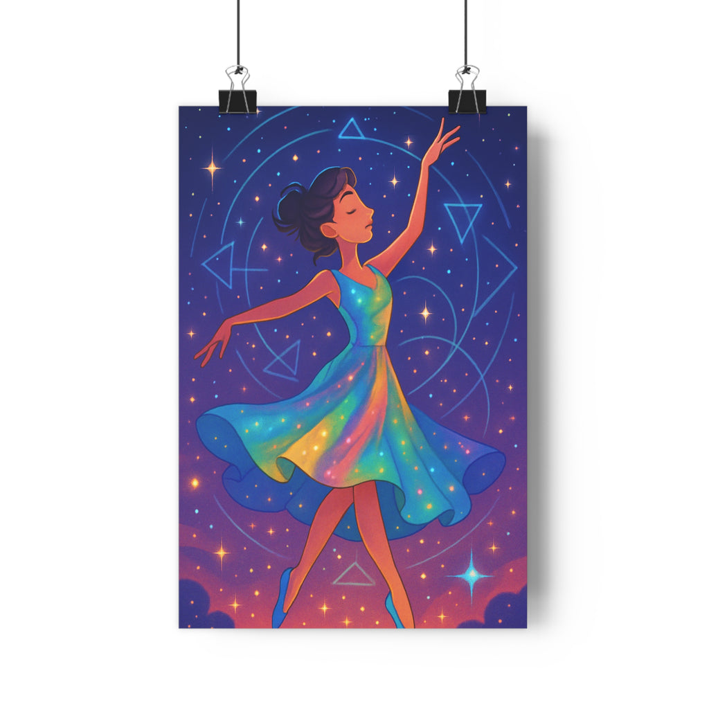 Poster décoratif danseuse abstrait moderne bleu rose jaune magique étoilé salon chambre tendance élégant