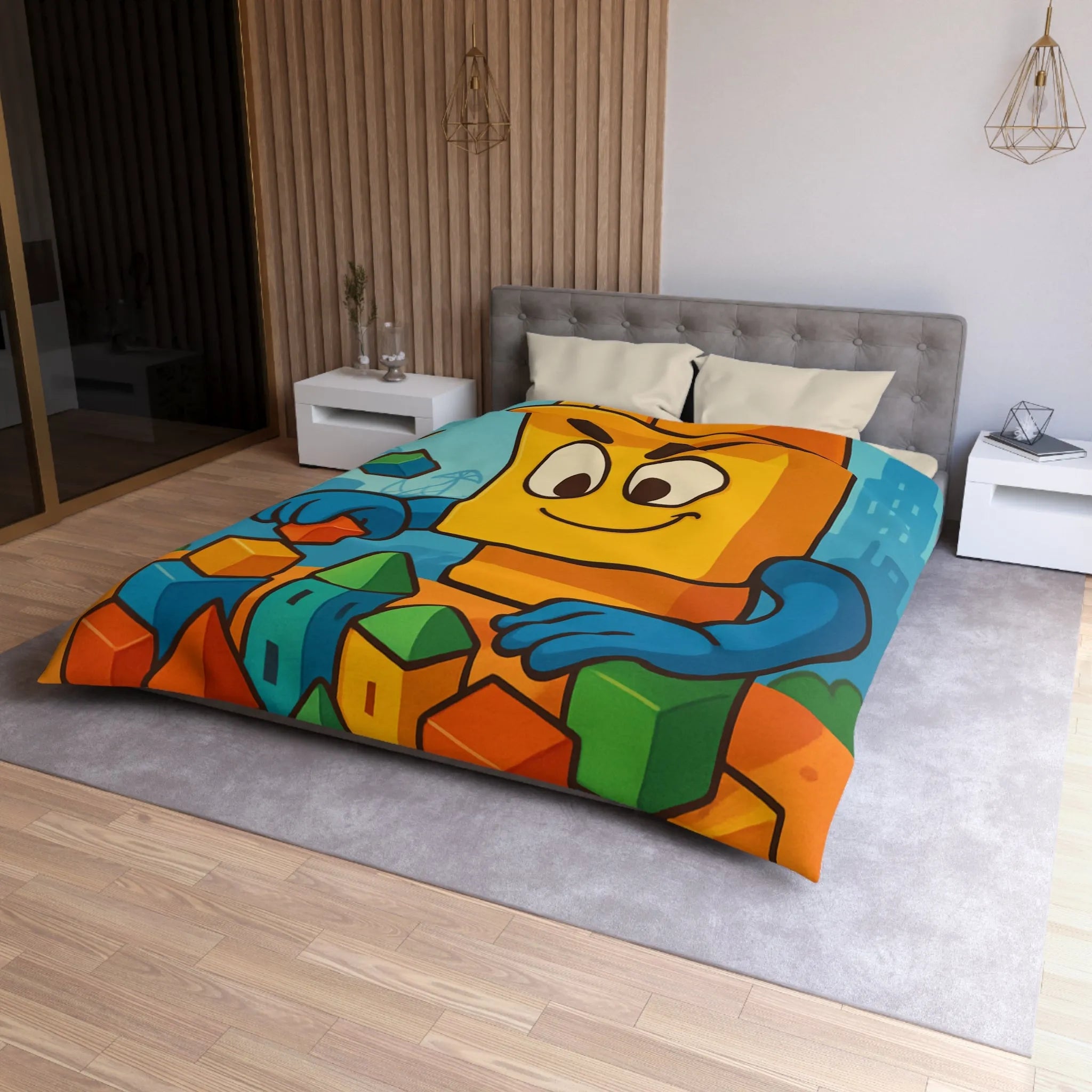 Housse de couette colorée avec motif de construction pour chambre d'enfant joyeuse