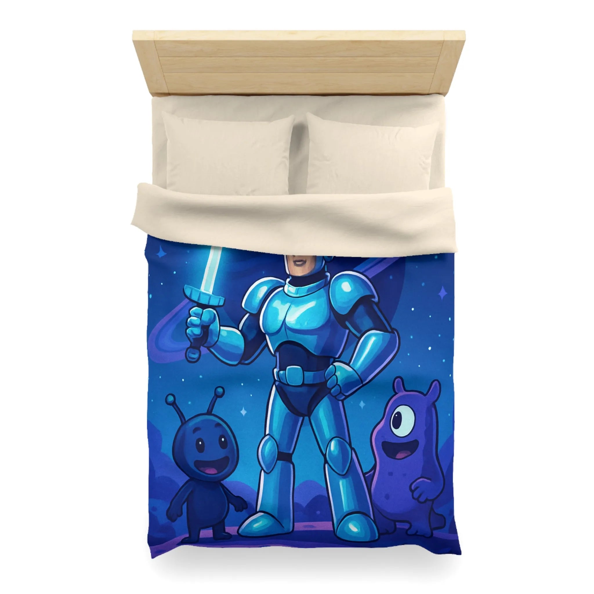 Housse de Couette Galactique: Héros en Armure et Aliens Amicaux dans l'Espace