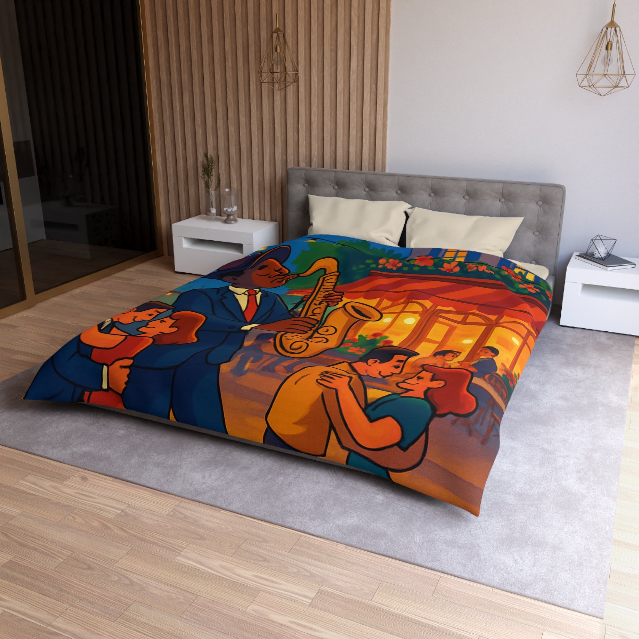 Housse de Couette Romantique Jazz Nuit avec Danseurs et Lumières Ambiance Parisienne