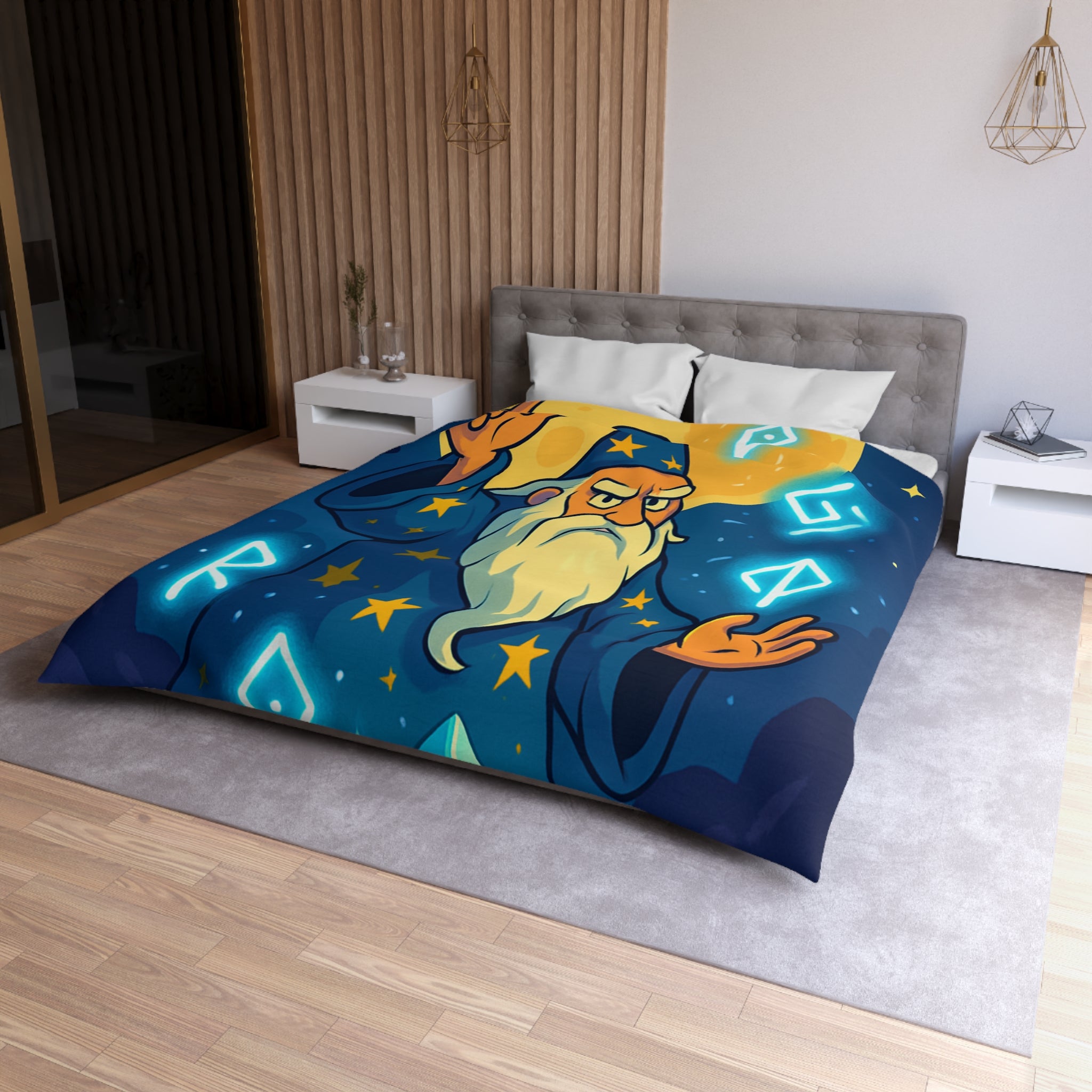 Housse de couette sorcier mystique avec cristaux et lune brillante magique