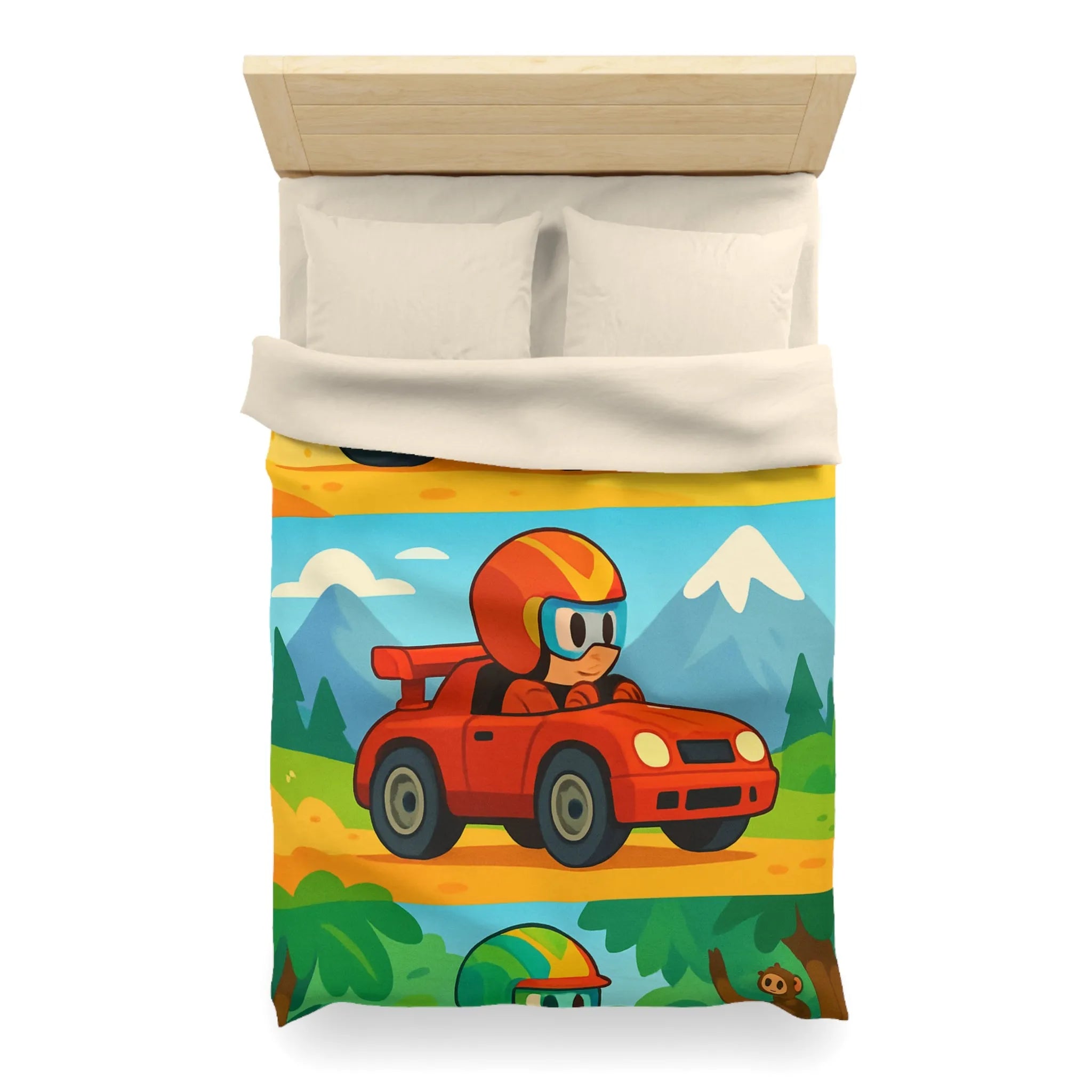 Housse de couette colorée avec motifs de voitures et paysages pour chambre d'enfant