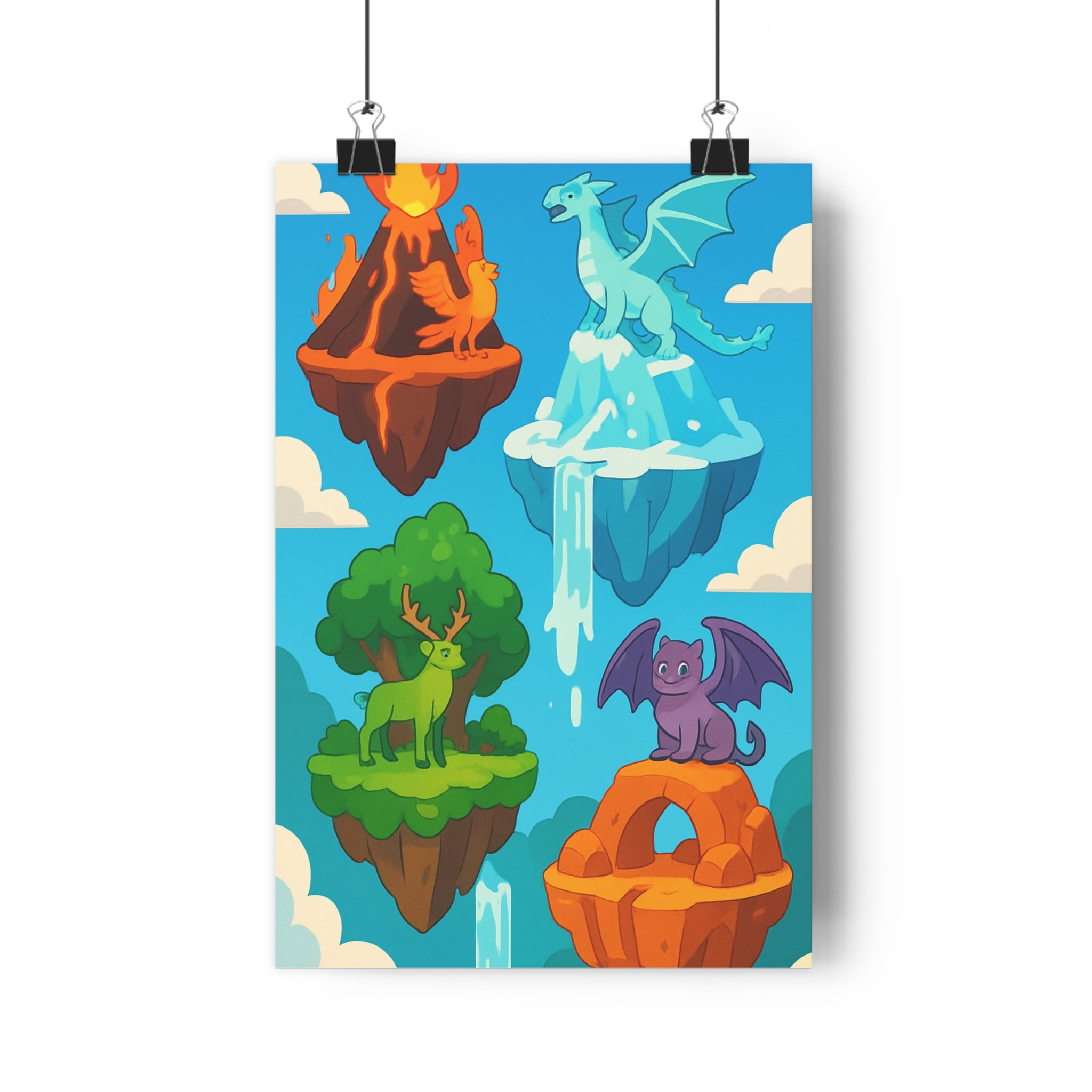 Poster décoratif cartoon magique coloré joyeux chambre salon aventure fantastique oiseau dragon cerf glacier