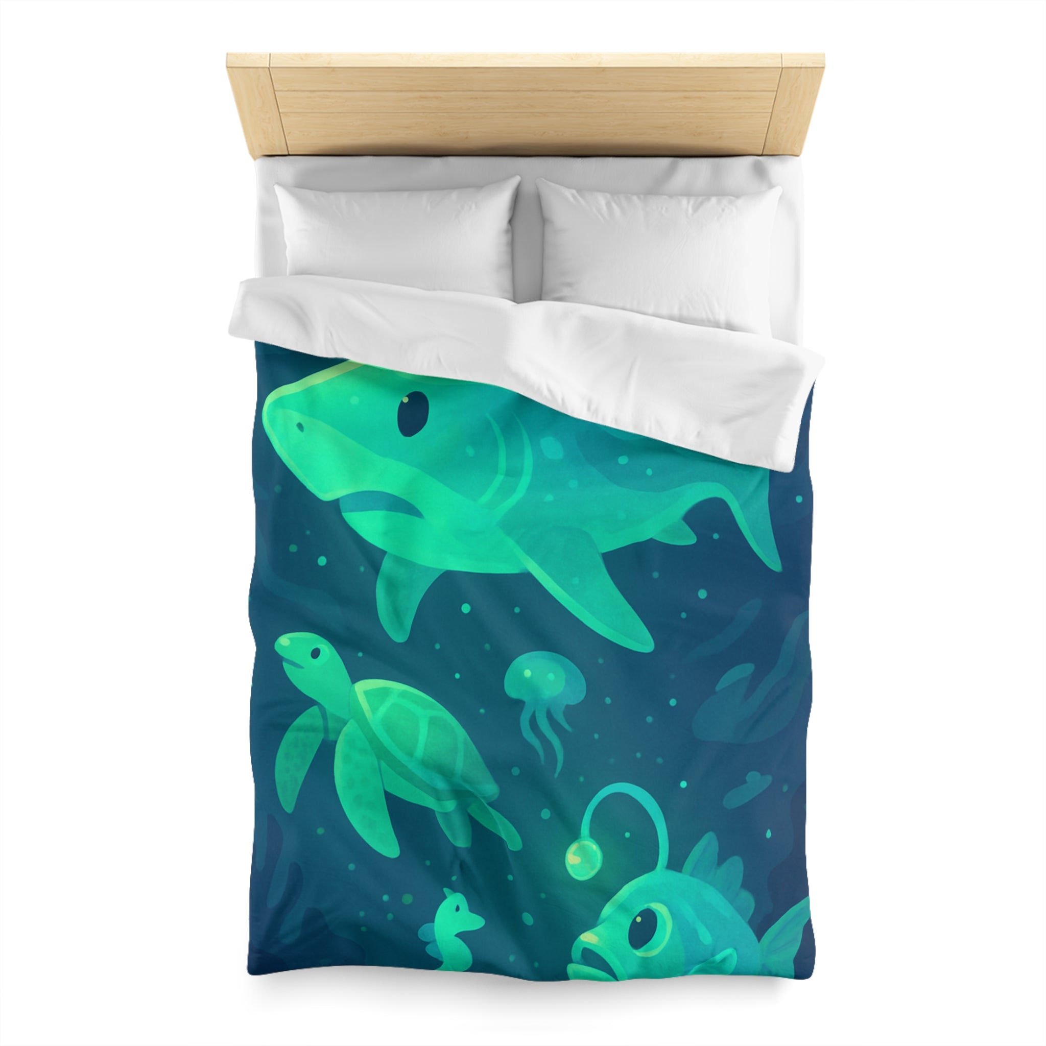 Housse de Couette Océan Lumineux avec Animaux Marins Amusants et Fantastiques Illustrés