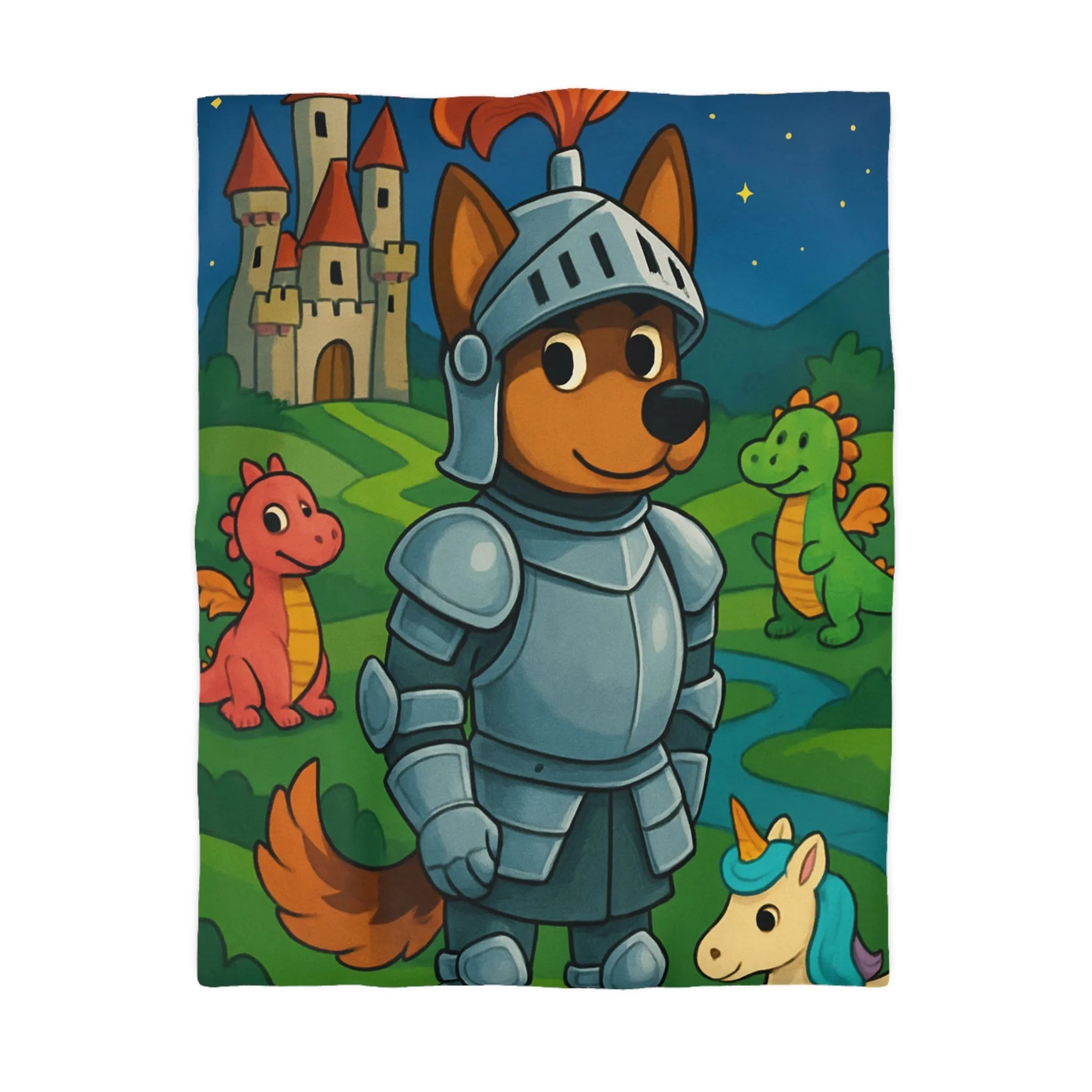 Housse de couette enfant chevalier courageux avec dragon et licorne fantastiques