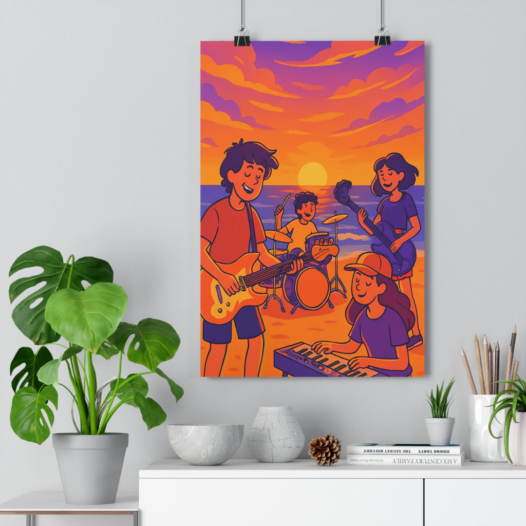 Poster décoratif plage grunge violet orange jaune chaleureux musique chambre créatif artistique moderne joyeux