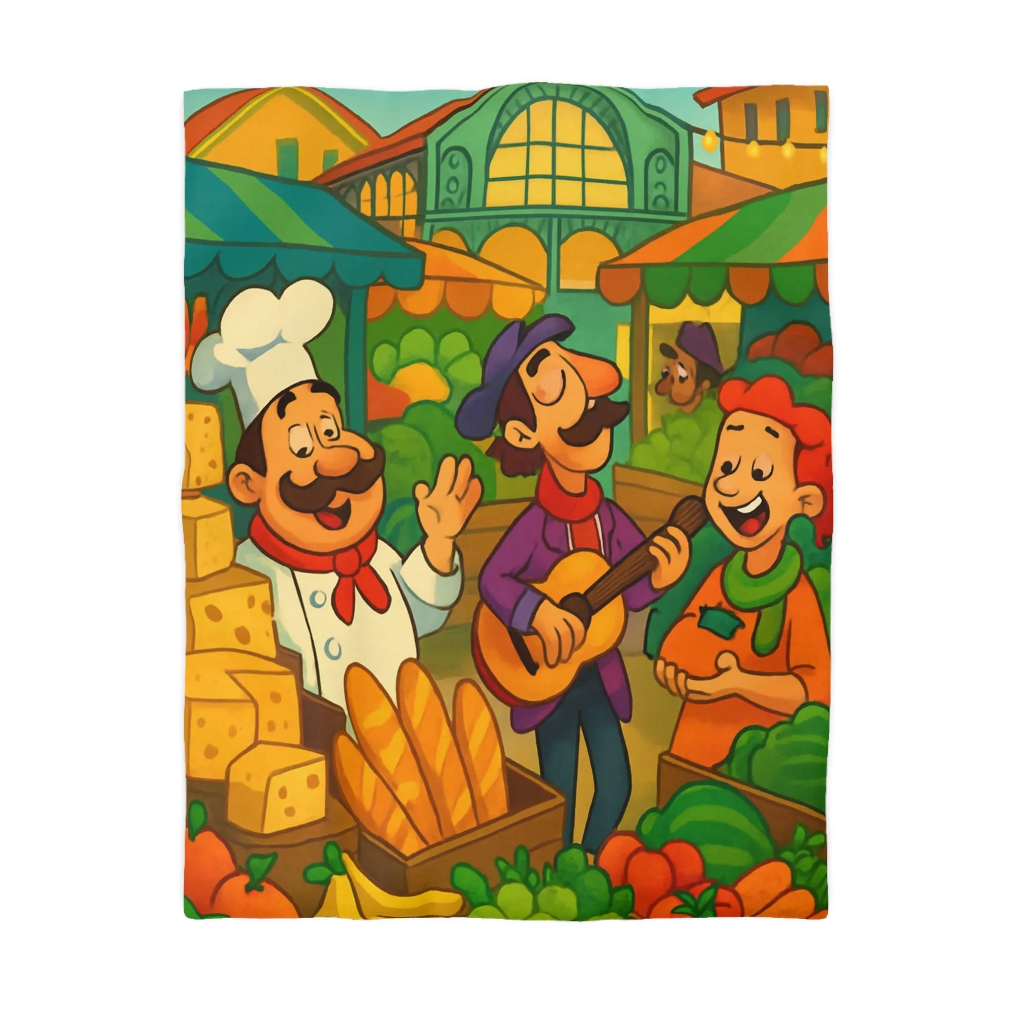 Explorez une Housse de Couette Animée de Marché Vivant Avec Fruits et Musiciens